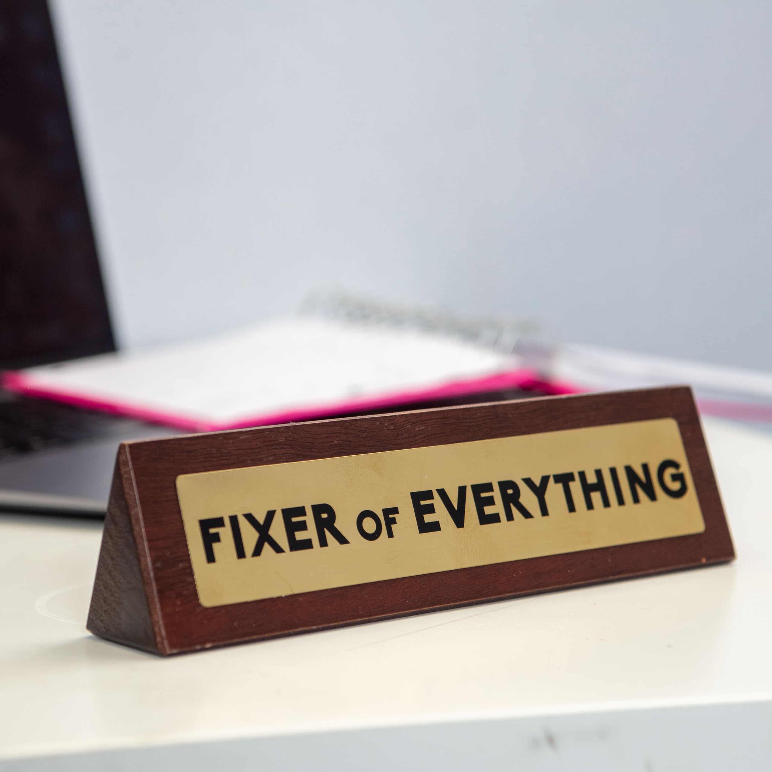 Boxer Gifts Fixer of Everything Novelty Wooden Desk Warning Sign | Office Humour Gift | Brown 2