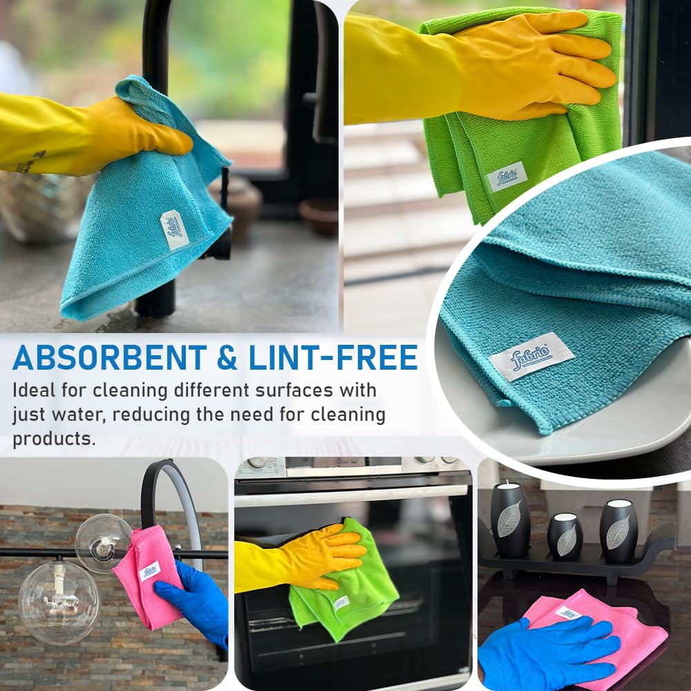 FABRIO Microfibre Cleaning Cloths - Pack of 8, 30x30cm, Ultra-Soft, Lint-Free for Kitchen, Car & Glass 5