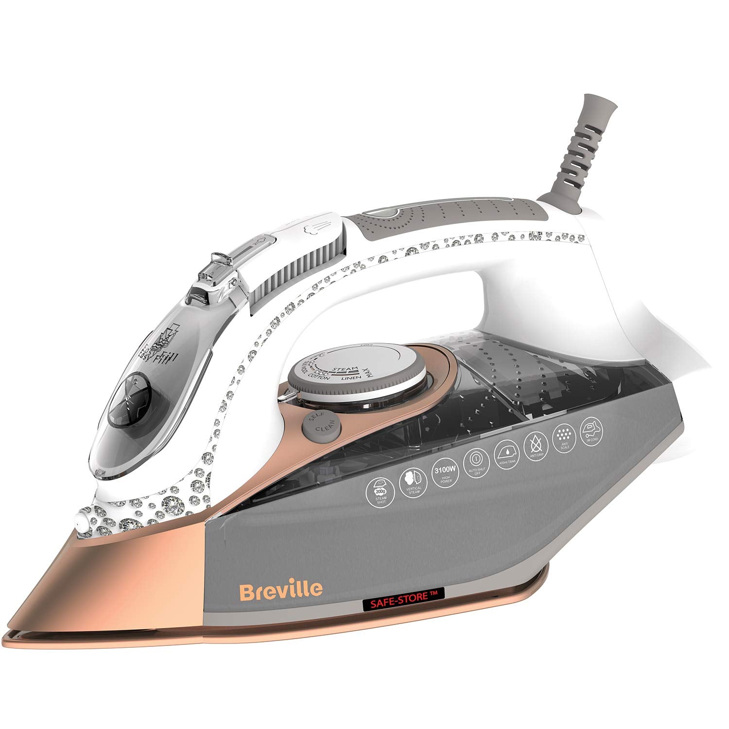 Breville DiamondXpress Steam Iron - 3100W Power | 200G Steam Shot | White & Rose Gold
