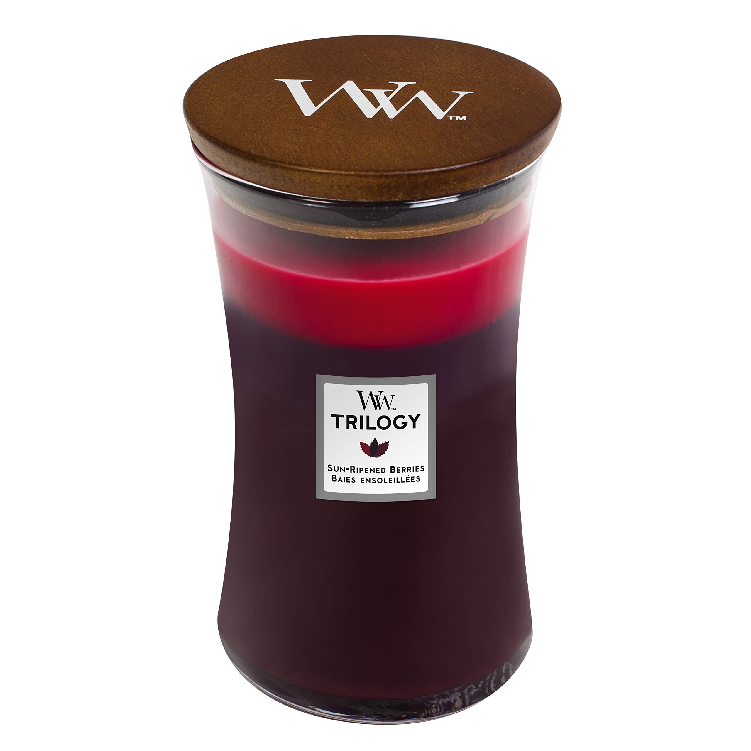 Woodwick Large Hourglass Trilogy Scented Candle - Sun Ripened Berries | Crackling Wooden Wick | Up to 130 Hours