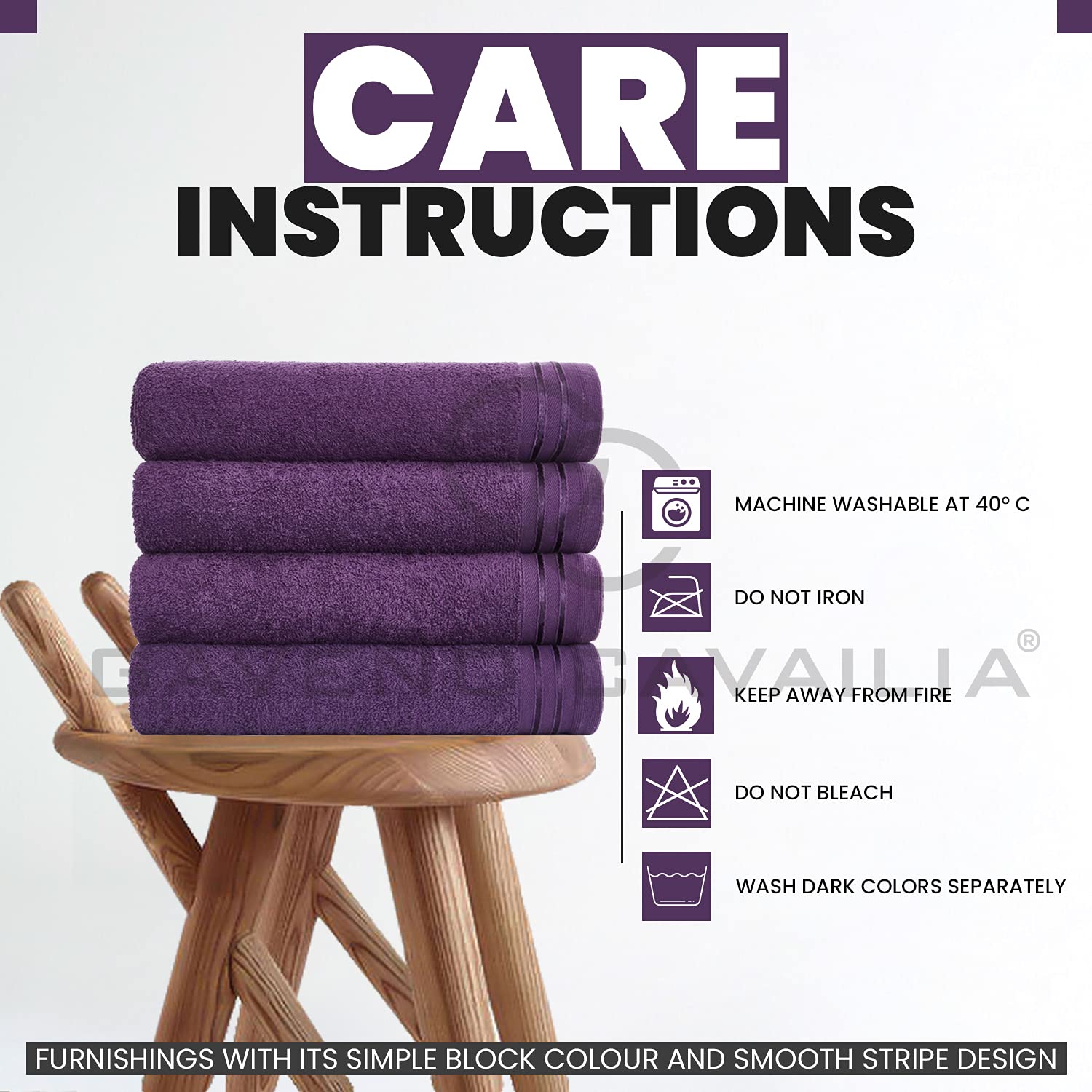 GC GAVENO CAVAILIA Wilsford Bath Sheets - 4 Pack Egyptian Cotton, 75x135 cm, 450 GSM, Purple 4
