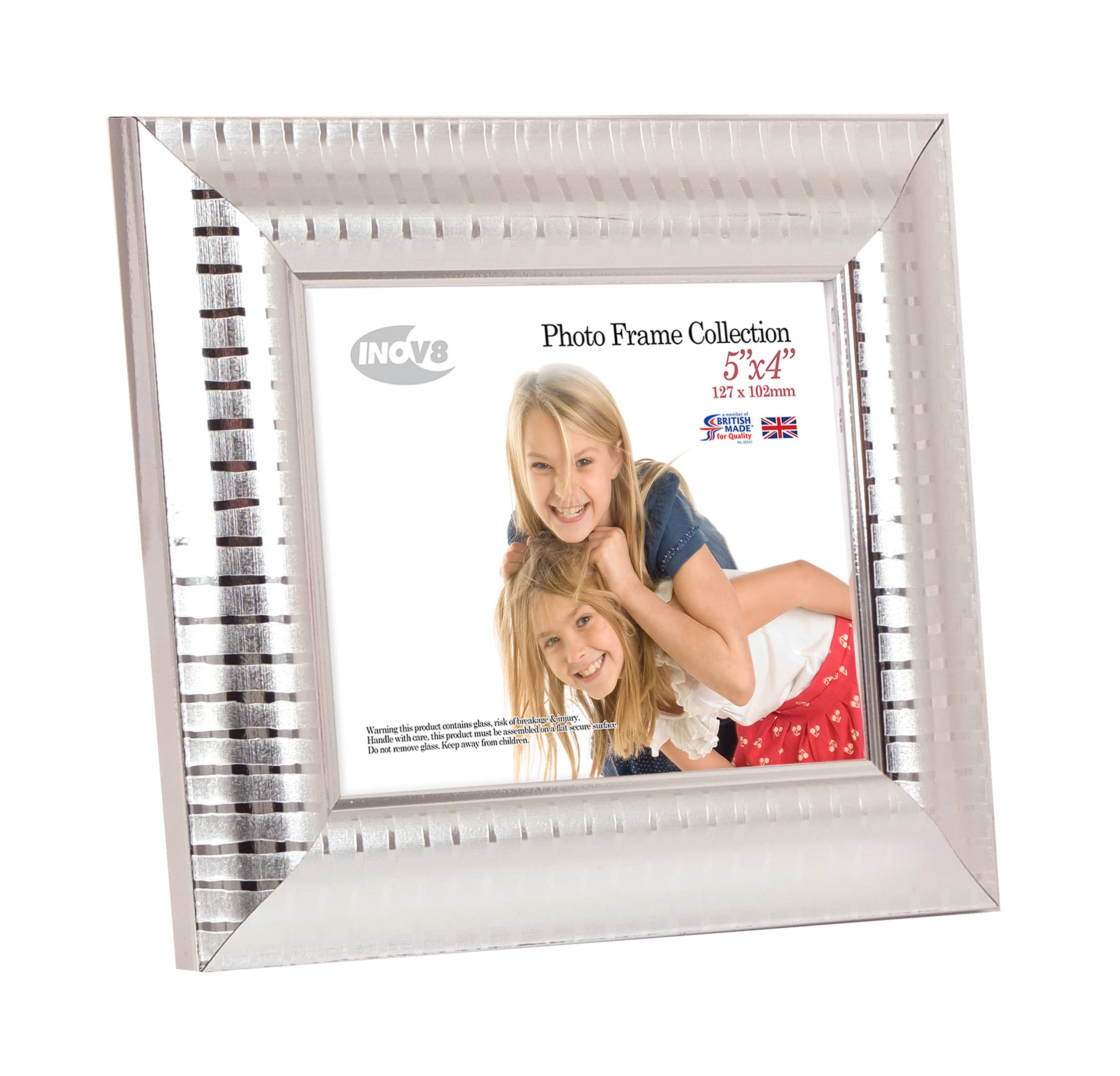 INOV8 Ripple Silver Picture Frame - 5x4 Inch | Tabletop & Wall Mount | Interchangeable Mat 2