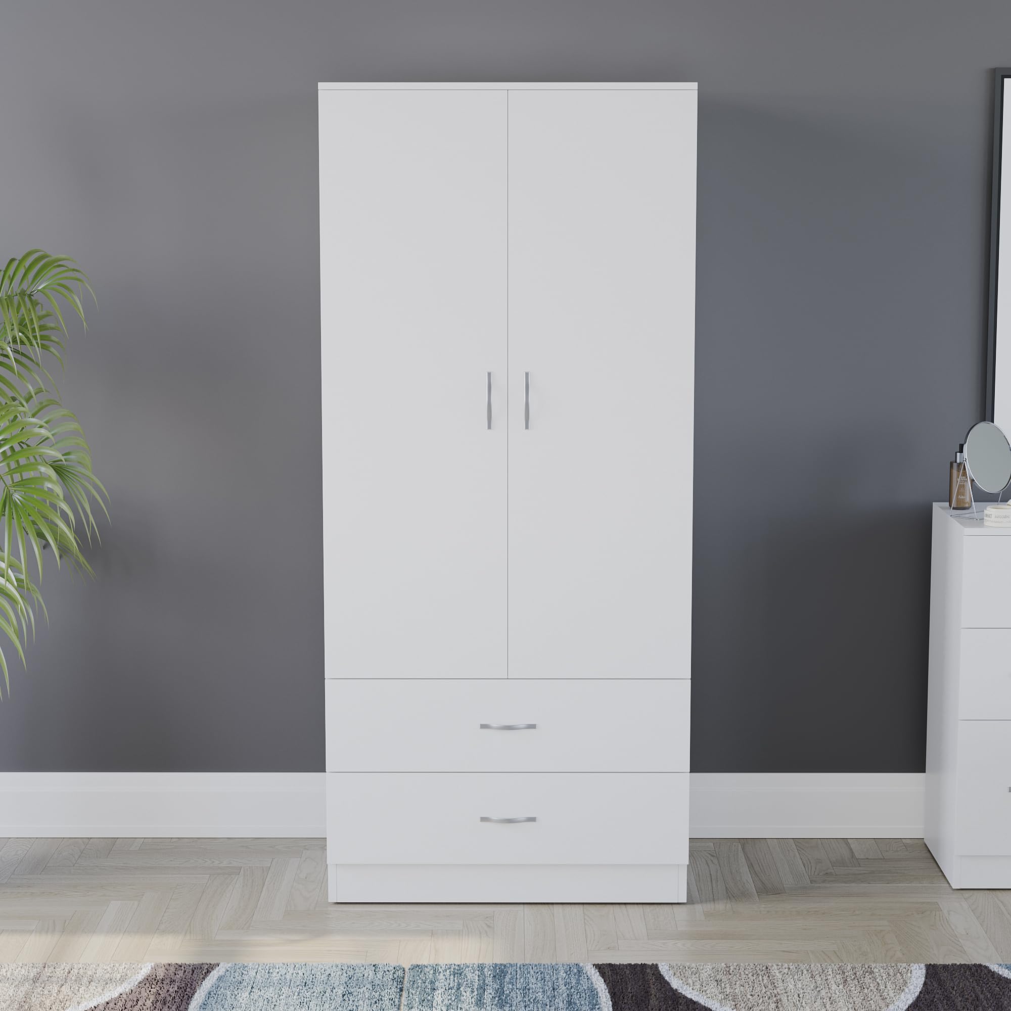 Vida Designs Riano 2 Door 2 Drawer Wardrobe - Engineered Wood, White Finish | H170 x W76 x D47 cm 3