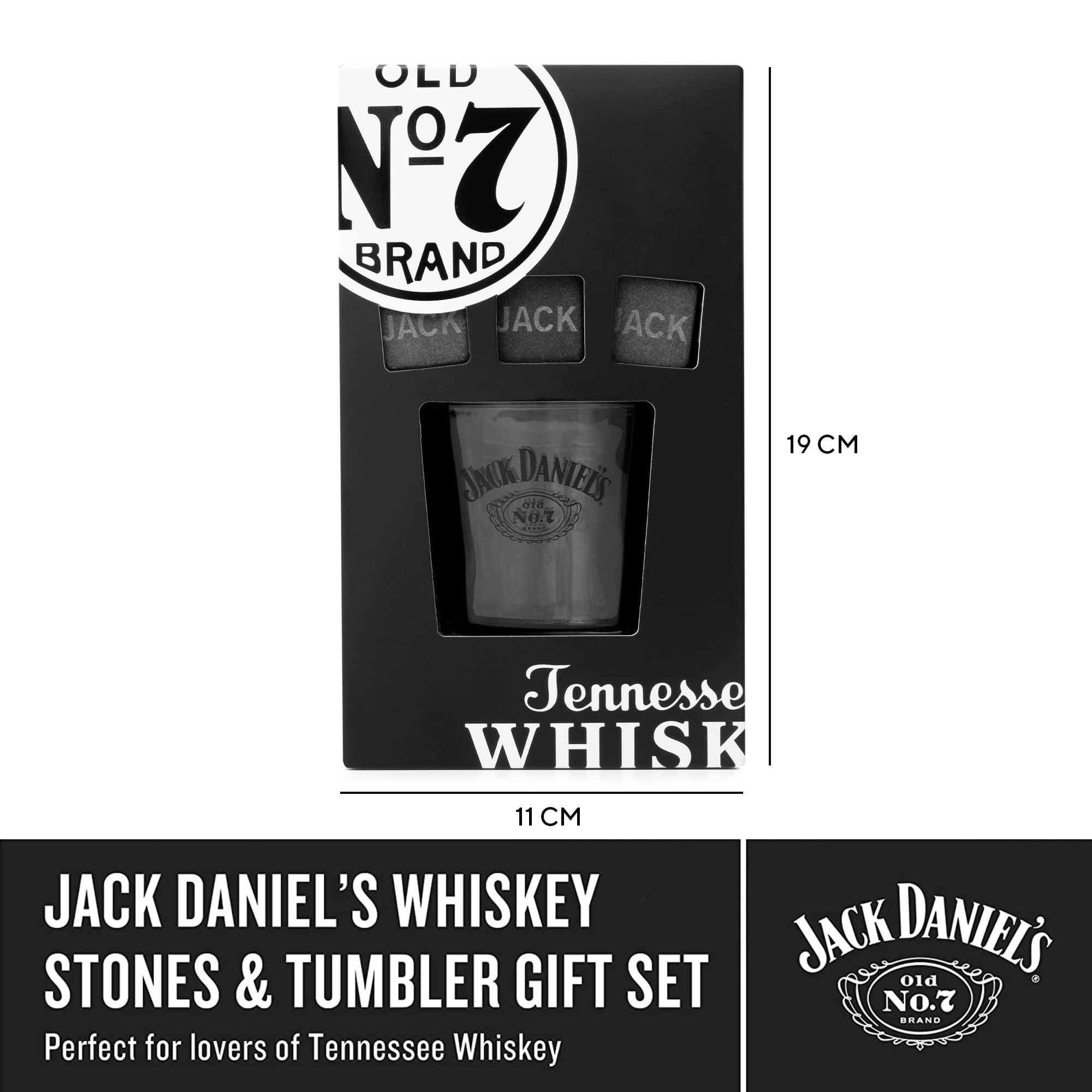 BEAMS INTERNATIONAL Jack Daniels Whiskey Stones and Glass Gift Set | 1 Glass, 3 Stones | 330ml/11oz 4