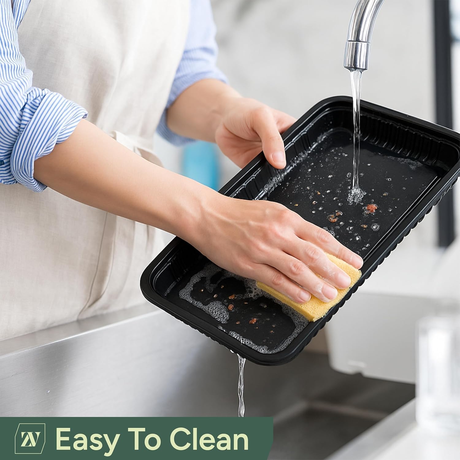 Zuvo Reusable Party Food & Sandwich Platter Trays with Lids, 5 Pack, Black Plastic 6