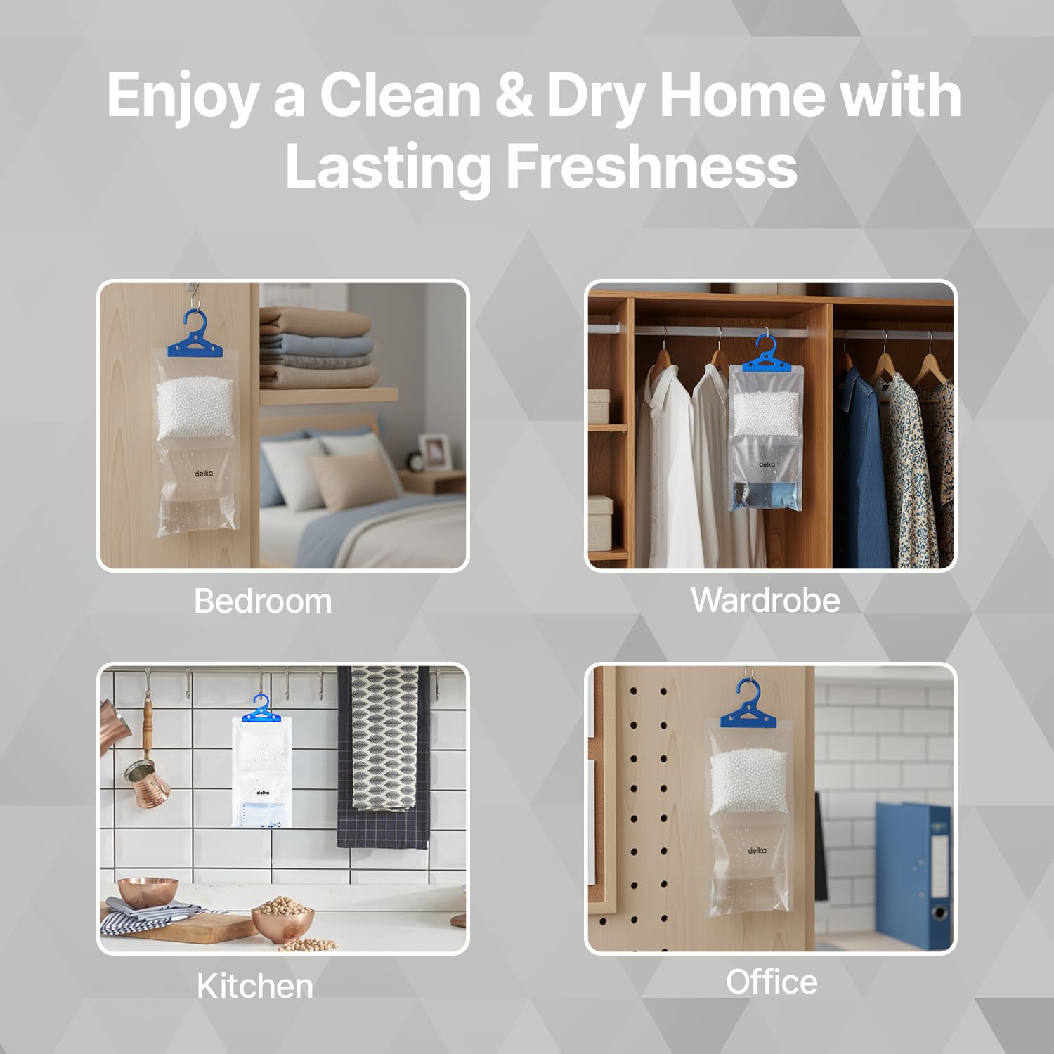 delka Hanging Wardrobe Dehumidifier Bags - 6 Pack | Moisture Absorber for Damp & Odor Control 7