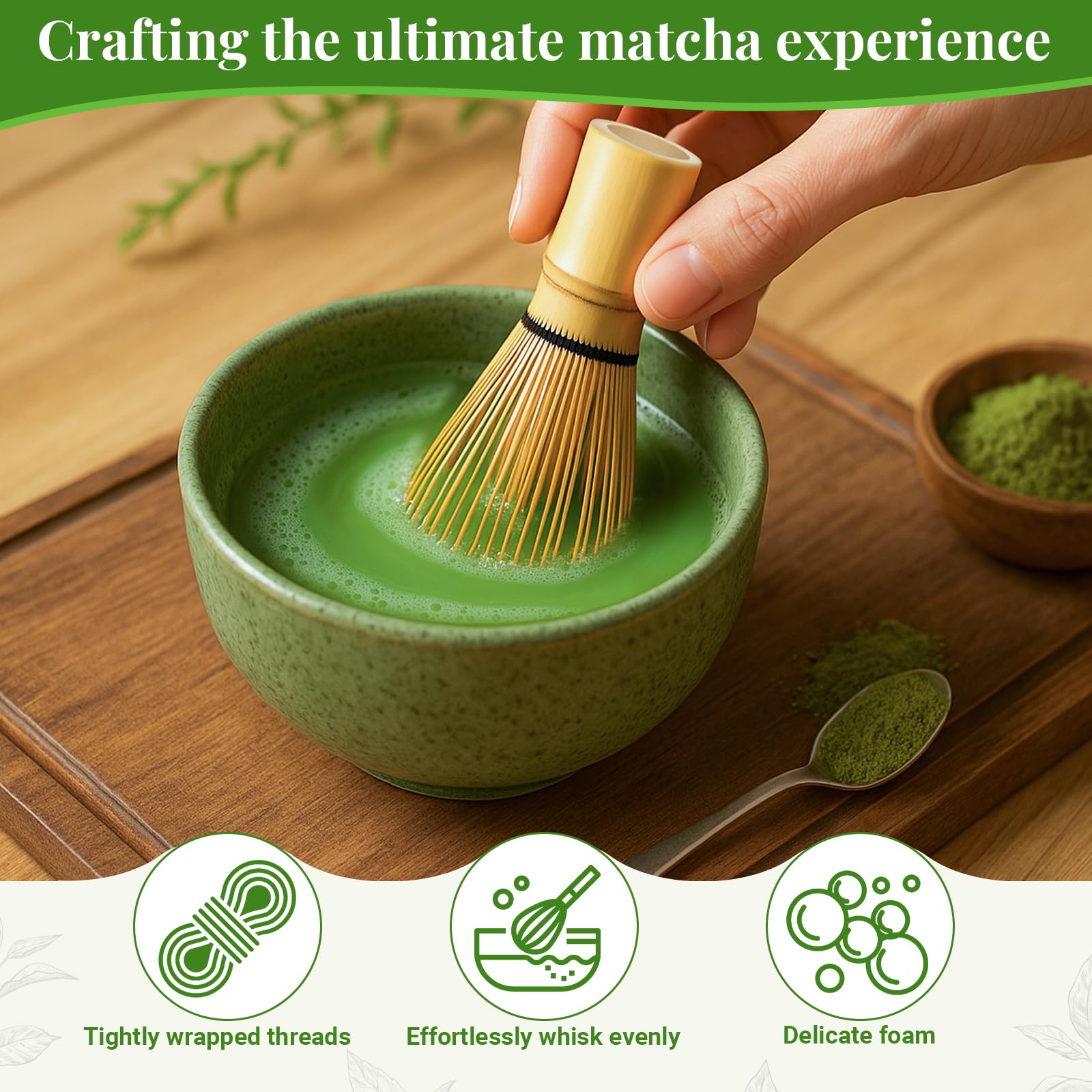 Alyvisun Bamboo Matcha Whisk with 76 Prongs - Handcrafted Chasen for Smooth Foam | Brown 3