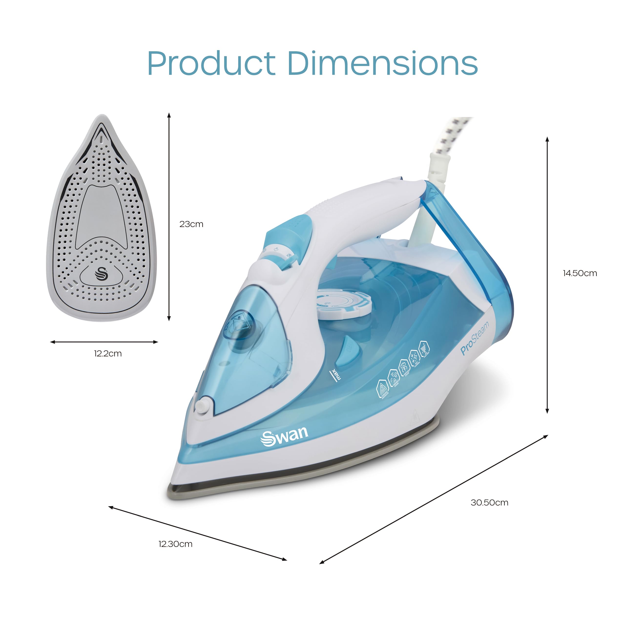 Swan SI12054AQ Steam Iron - 2600W Power | Ceramic Soleplate | Anti-Calc & Self-Clean 6