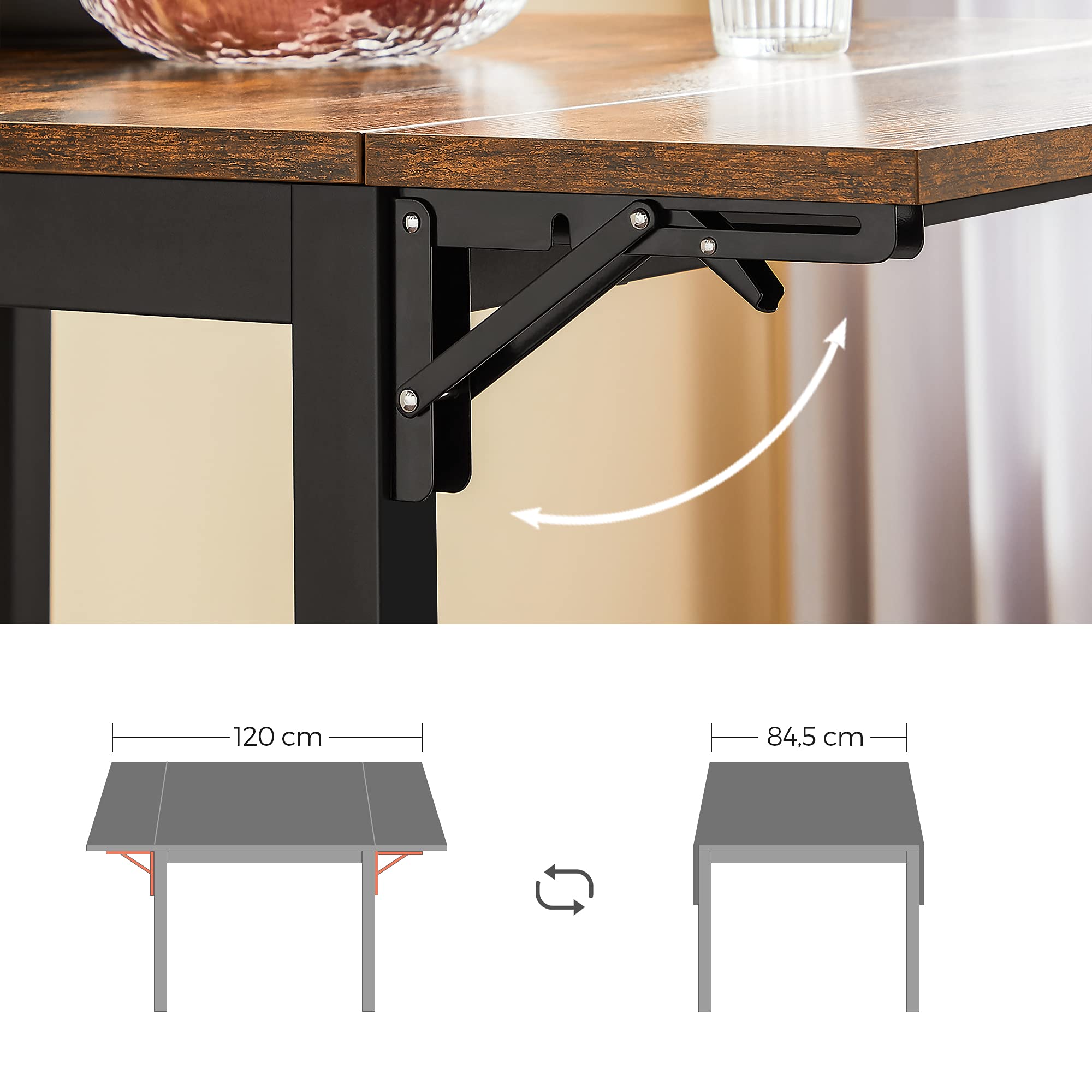 VASAGLE Extendable Dining Table - Drop Leaf, Foldable for Small Spaces | Brown | 78 x 120 cm 8