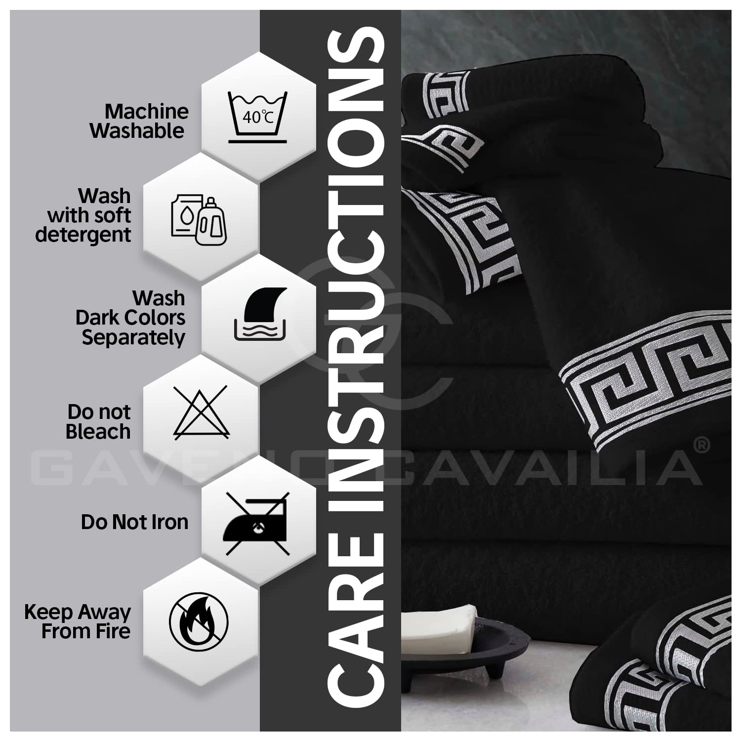 GC GAVENO CAVAILIA 8 Piece Towel Set | 500 GSM Egyptian Cotton | Black 3