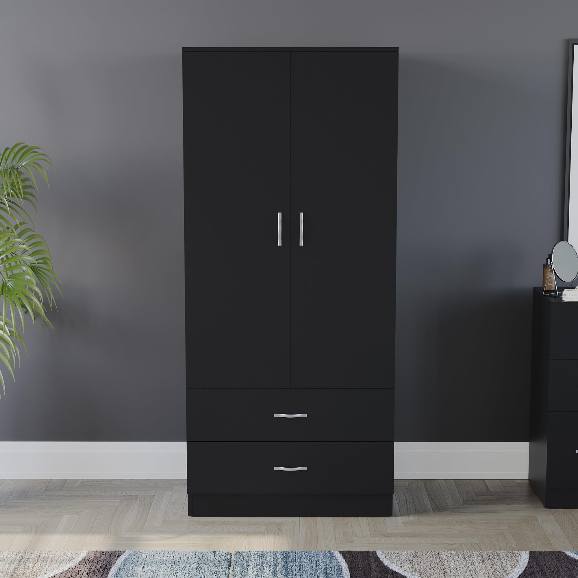 Vida Designs Riano 2 Door Wardrobe - Hanging Rail & Shelf Storage | Engineered Wood | Black 3