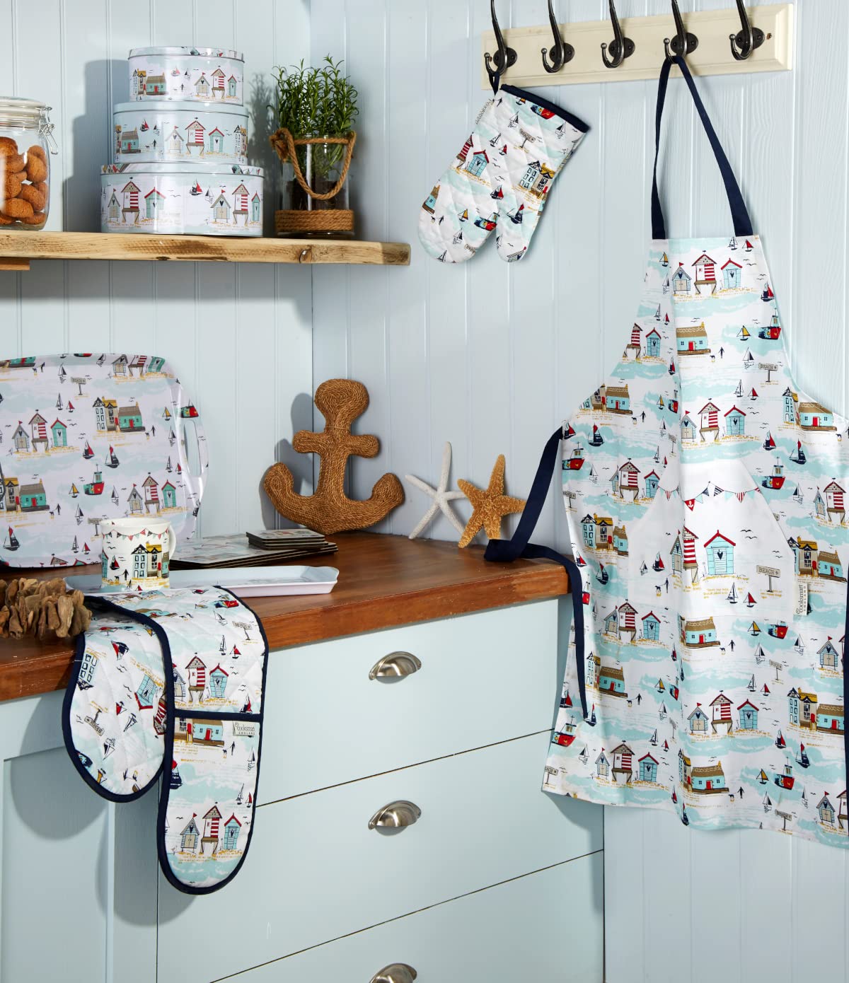 Cooksmart Double Oven Gloves - Heat Resistant Protection | 100% Cotton | Beside the Seaside 5
