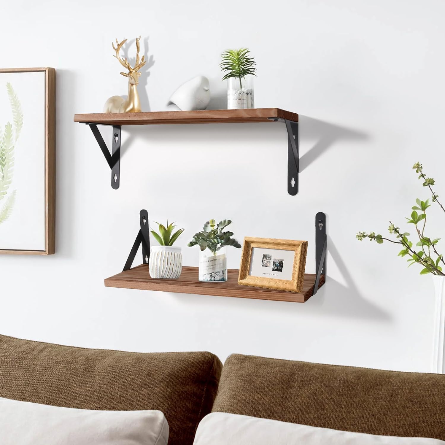 himaly Rustic Wooden Floating Shelves Set of 2, Dark Wood, Max Load 15kg/33lbs Each 2