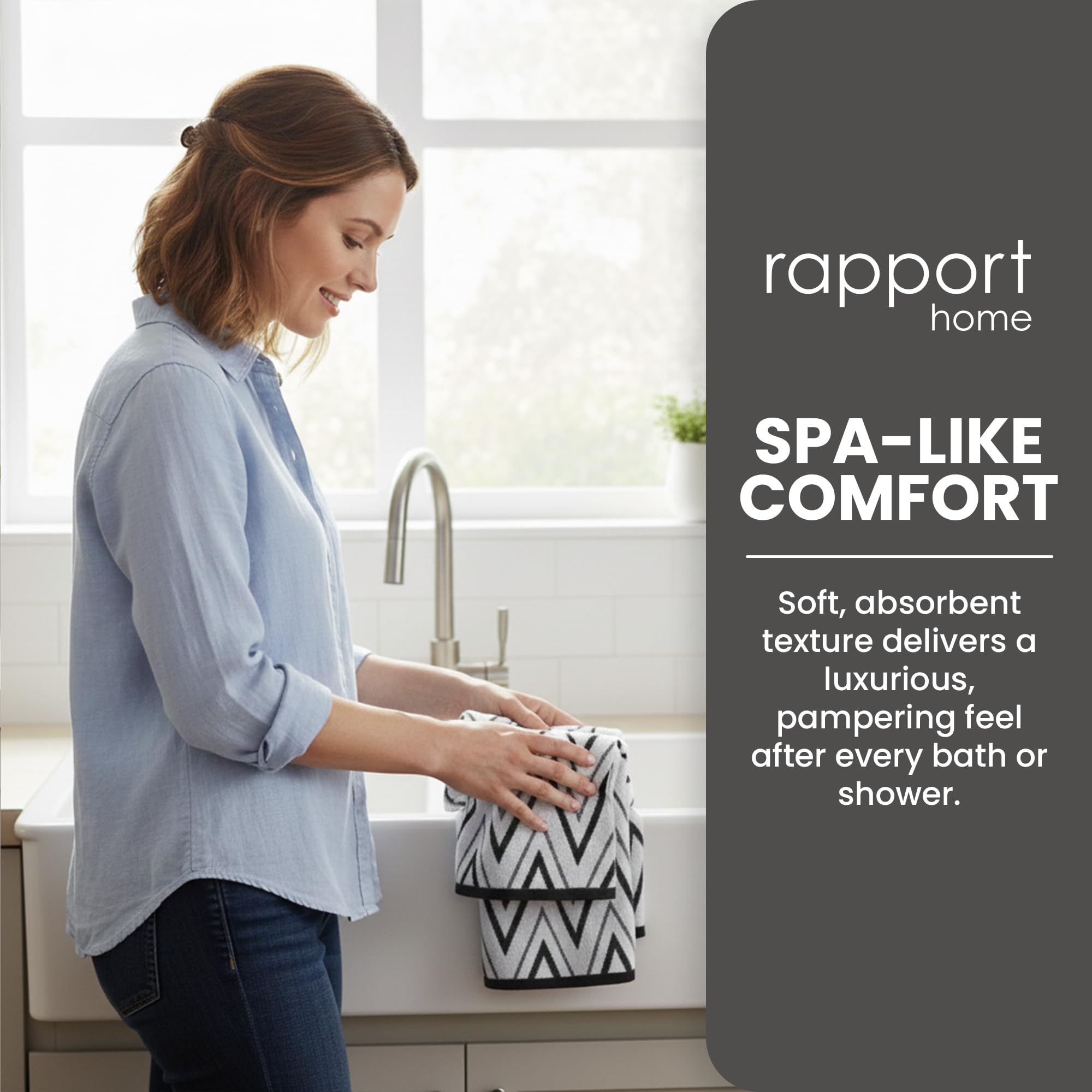 Rapport Home Helix Hand Towels 2 Pack - 500GSM 100% Cotton | Mono Black | 50x85cm 6