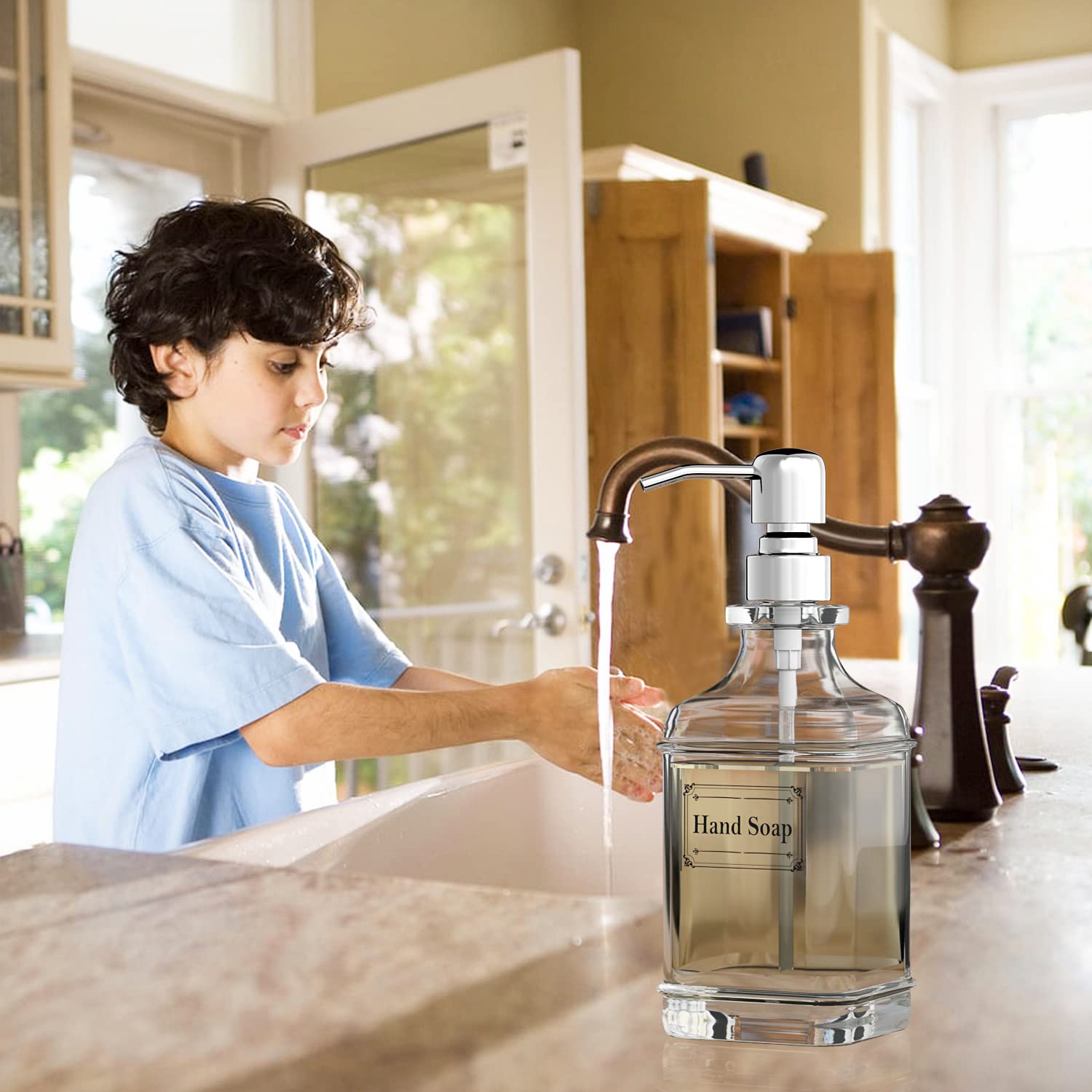 GLADPURE Soap Dispenser - 2 Pack, 18 Oz Thick Glass with Stainless Steel Pump | Antique Design 7