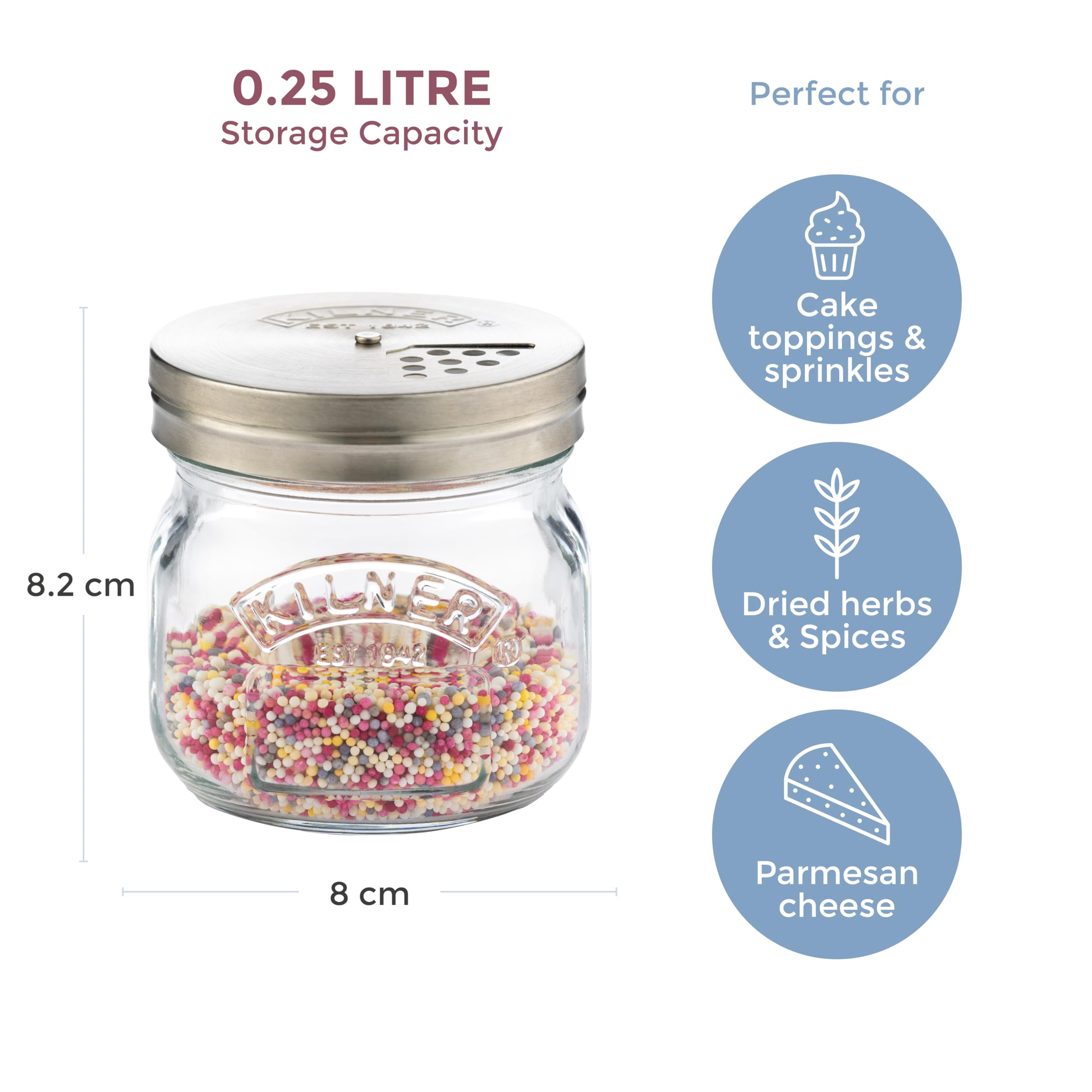 Kilner 0.25L Storage Jar and Shaker for Parmesan, Herbs, and Spices | Glass | BPA Free 3