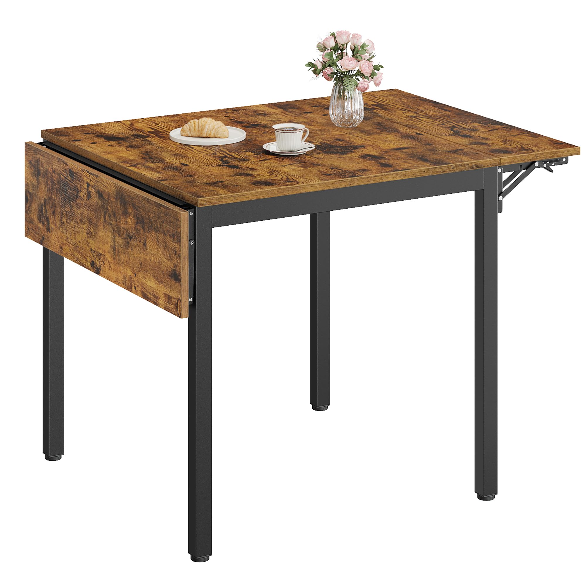 VASAGLE Extendable Dining Table - Drop Leaf, Foldable for Small Spaces | Brown | 78 x 120 cm