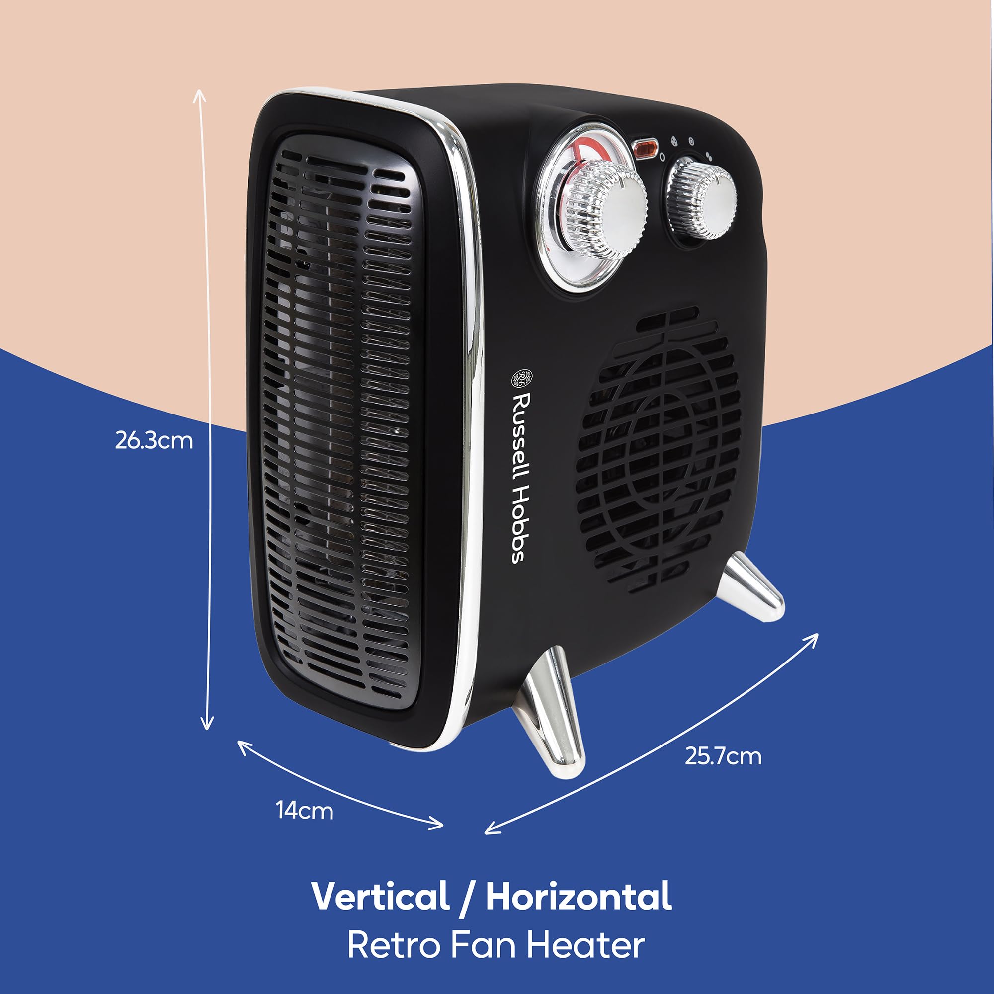Russell Hobbs Retro Fan Heater 1.8kW | Vertical/Horizontal Use | Black | RHRETHFH1001B 2