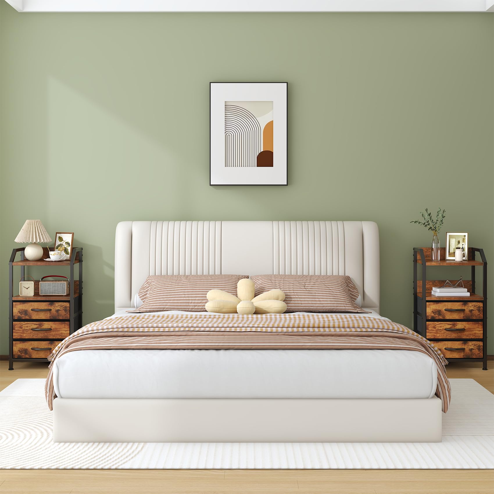 Feonase Bedside Table with 3 Fabric Drawers & Open Shelf | Rustic Brown | 40x30x75 cm 6