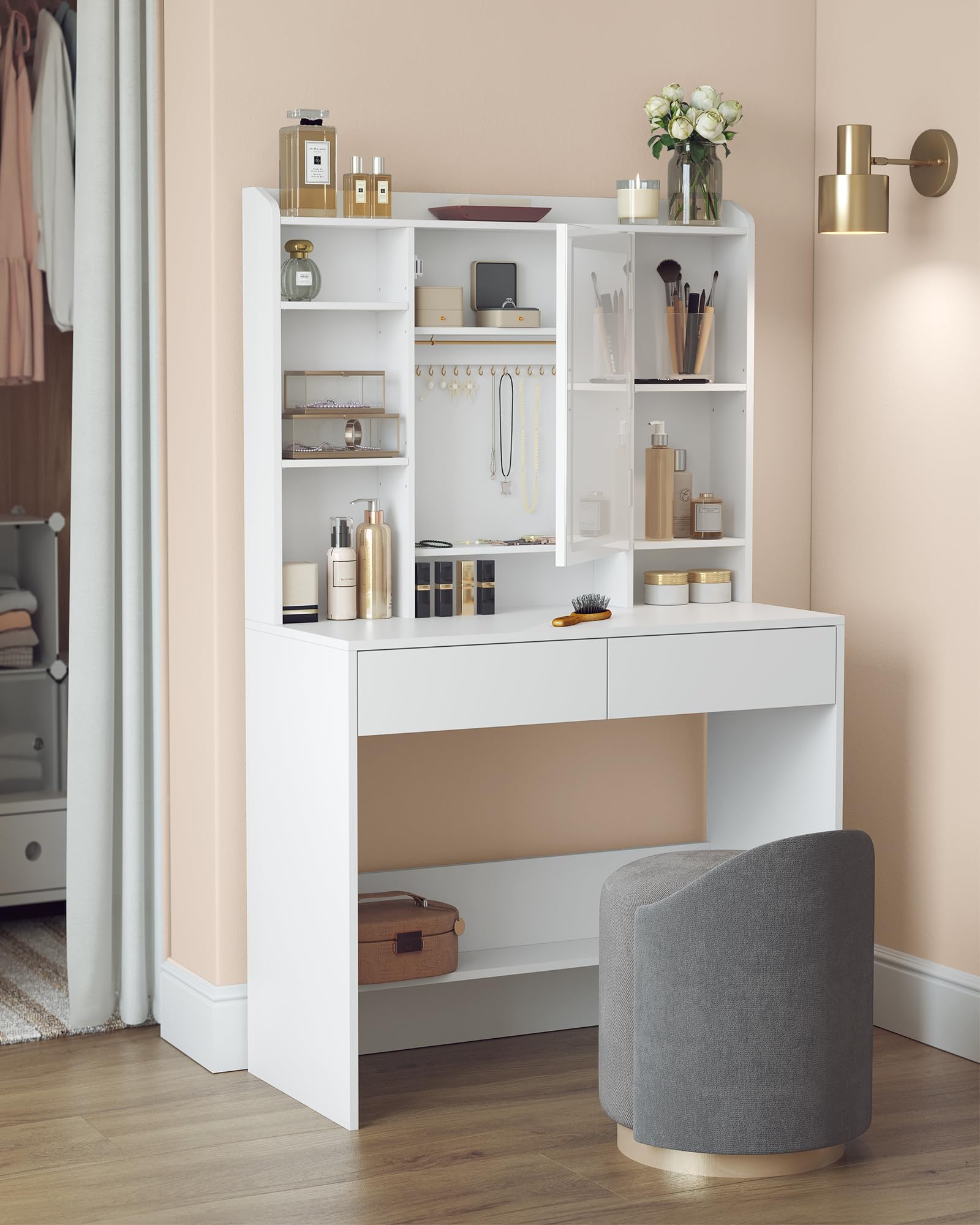 VASAGLE KAILYN Collection Dressing Table with Adjustable LED Lights | White Engineered Wood | 40 x 90 x 144.7 cm 8