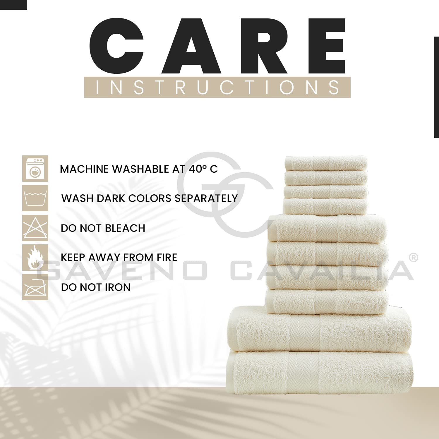 GC GAVENO CAVAILIA 10 Piece Cotton Towel Set - 450 GSM | Quick Drying | Cream 5