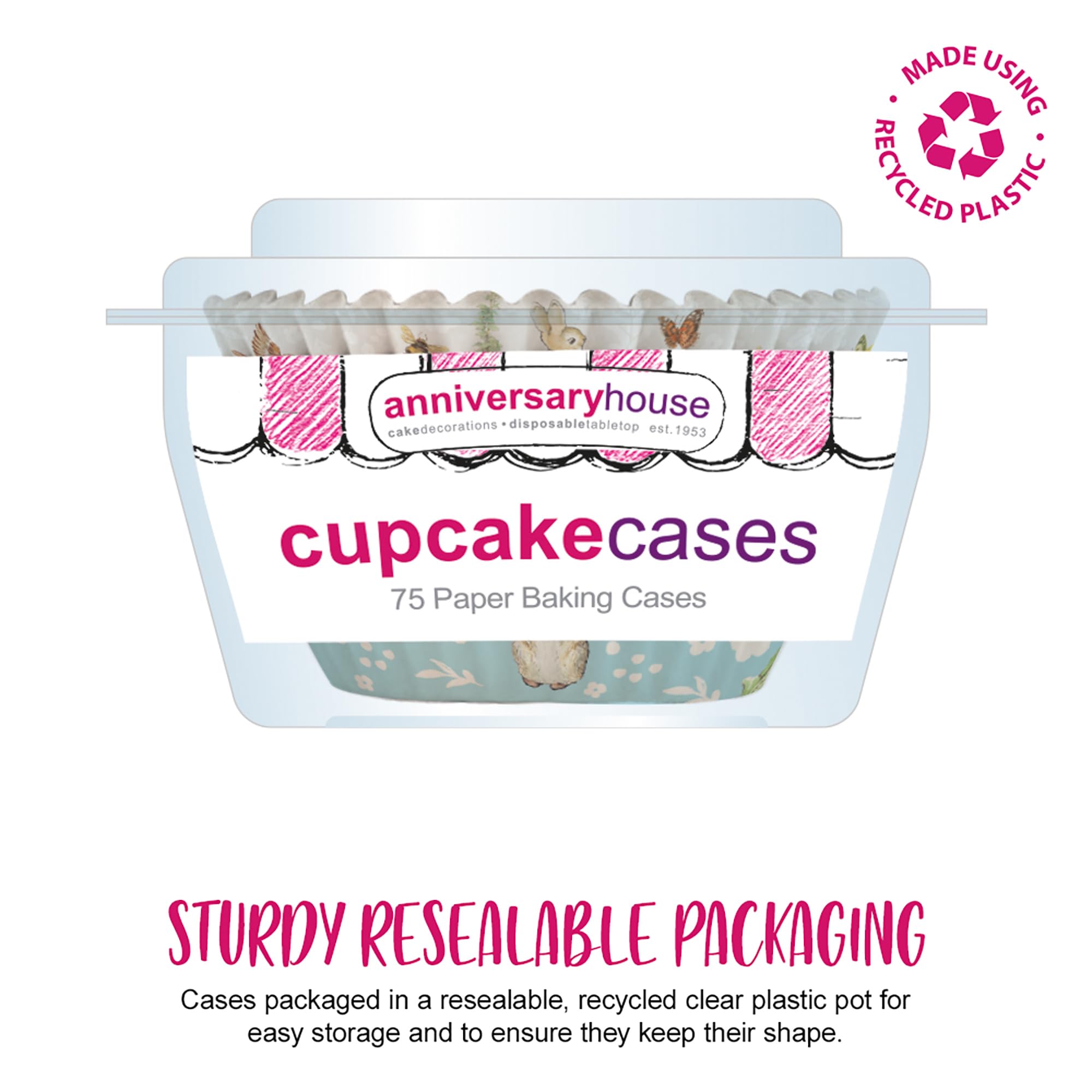 Anniversary House Peter Rabbit Cupcake Cases - 75 Pack | Heavy-Duty Greaseproof Paper | Fits Standard Tins 5