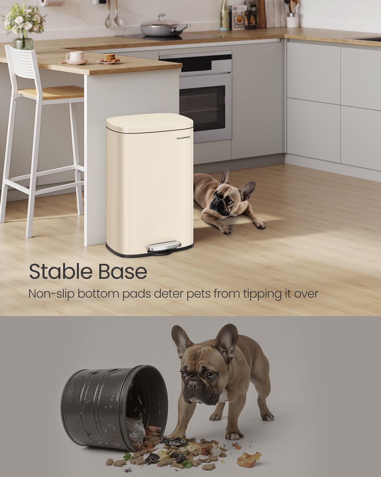 SONGMICS Kitchen Bin - 50 L Capacity | Soft Close Lid | Steel Construction | Sand Beige 8