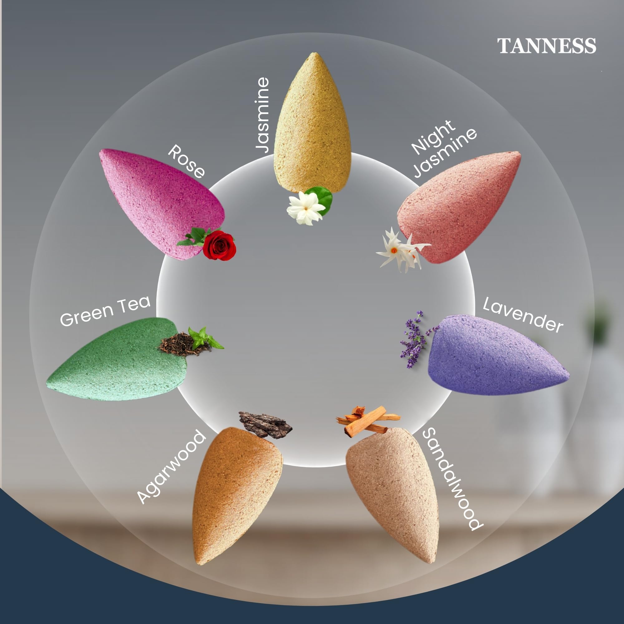 TANNESS 100 PCS Backflow Incense Cones - 10 Mixed Natural Scents | Relaxation & Air Purification 7