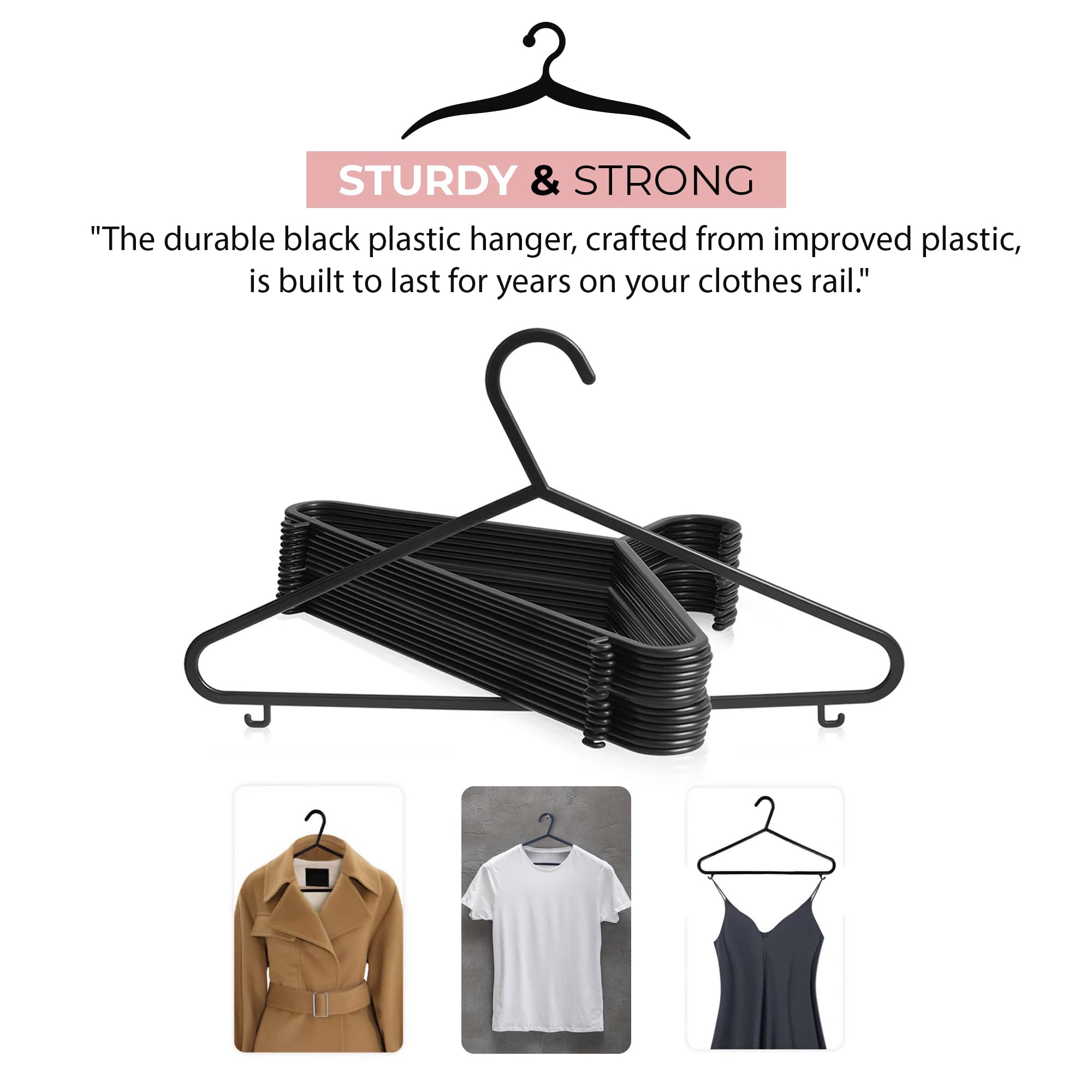 Roe Tenpo Plastic Coat Hangers - 25 Pack Black | Durable, Non-Slip, Space Saving 5