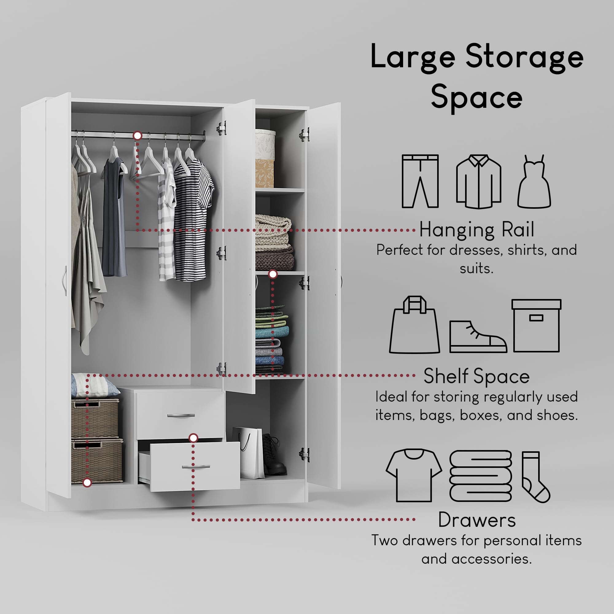 Vida Designs Riano Wardrobe - 3 Door Mirrored | Engineered Wood | 170x115.4x47 cm 5