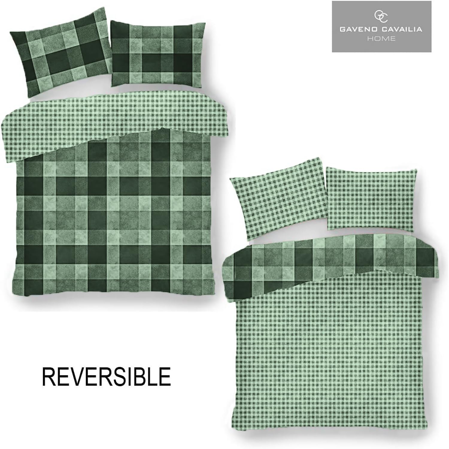 GC GAVENO CAVAILIA Checked Duvet Cover Set - Double Size, Green, Polyester-Cotton Blend 2