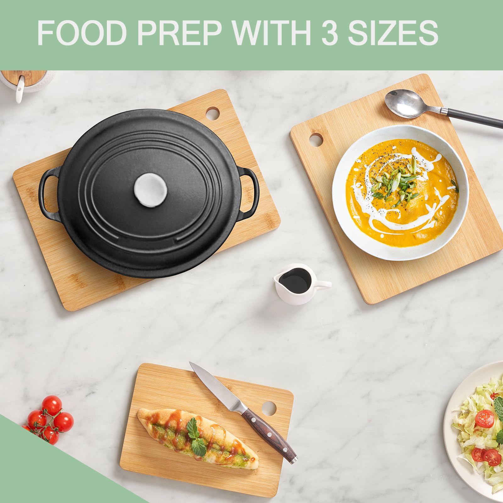 Vivo Technologies Bamboo Chopping Boards Set - 3 Piece, 1.5cm Thick, Organic Material