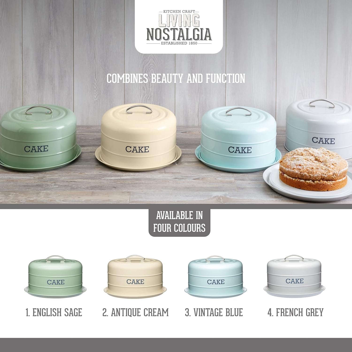KitchenCraft Living Nostalgia Airtight Cake Storage Tin & Dome | 28.5 cm | Antique Cream 6