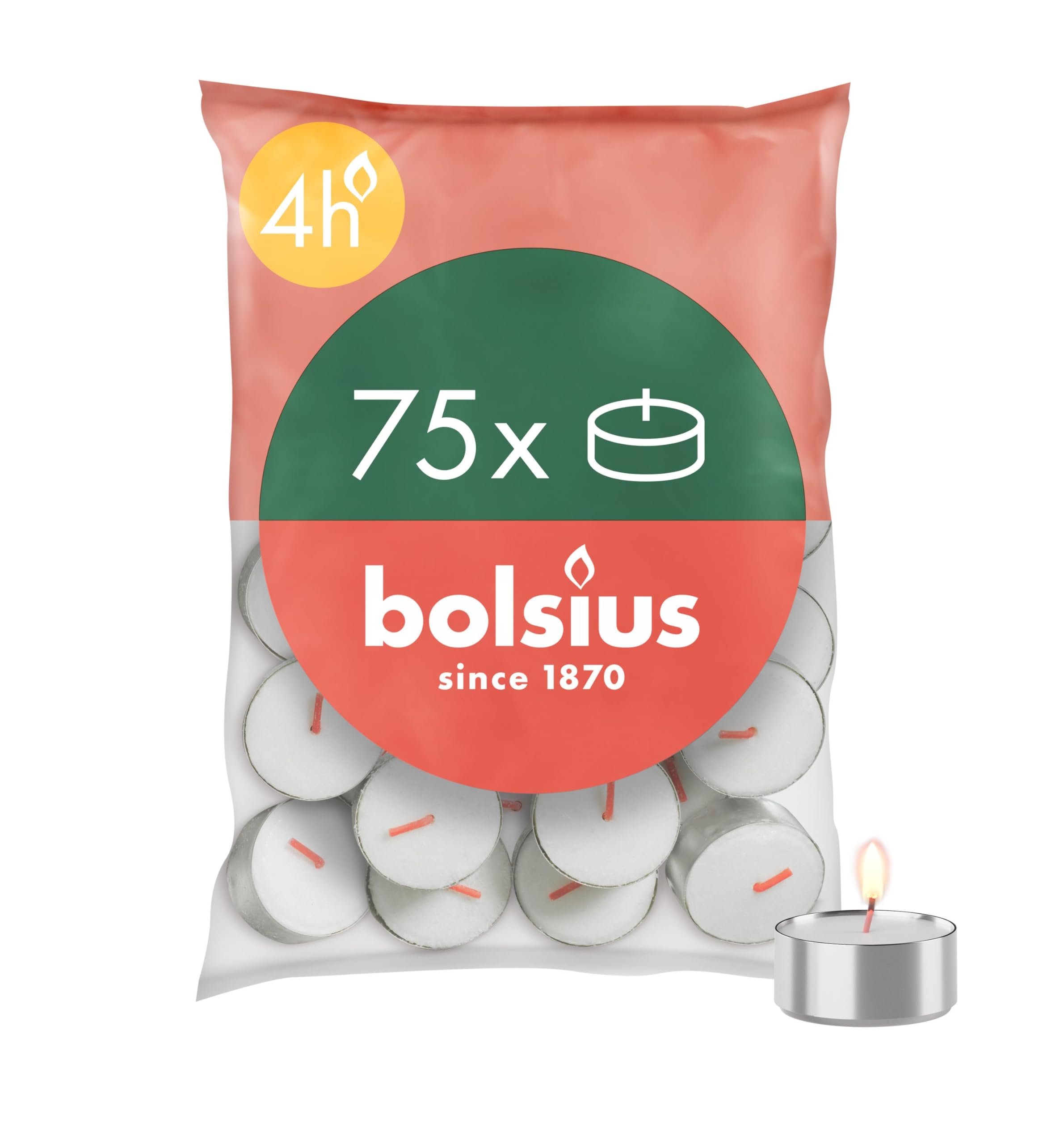 BOLSIUS D-Light Tea Lights - Pack of 75 | 4 Hour Burn Time | Natural Vegan Wax