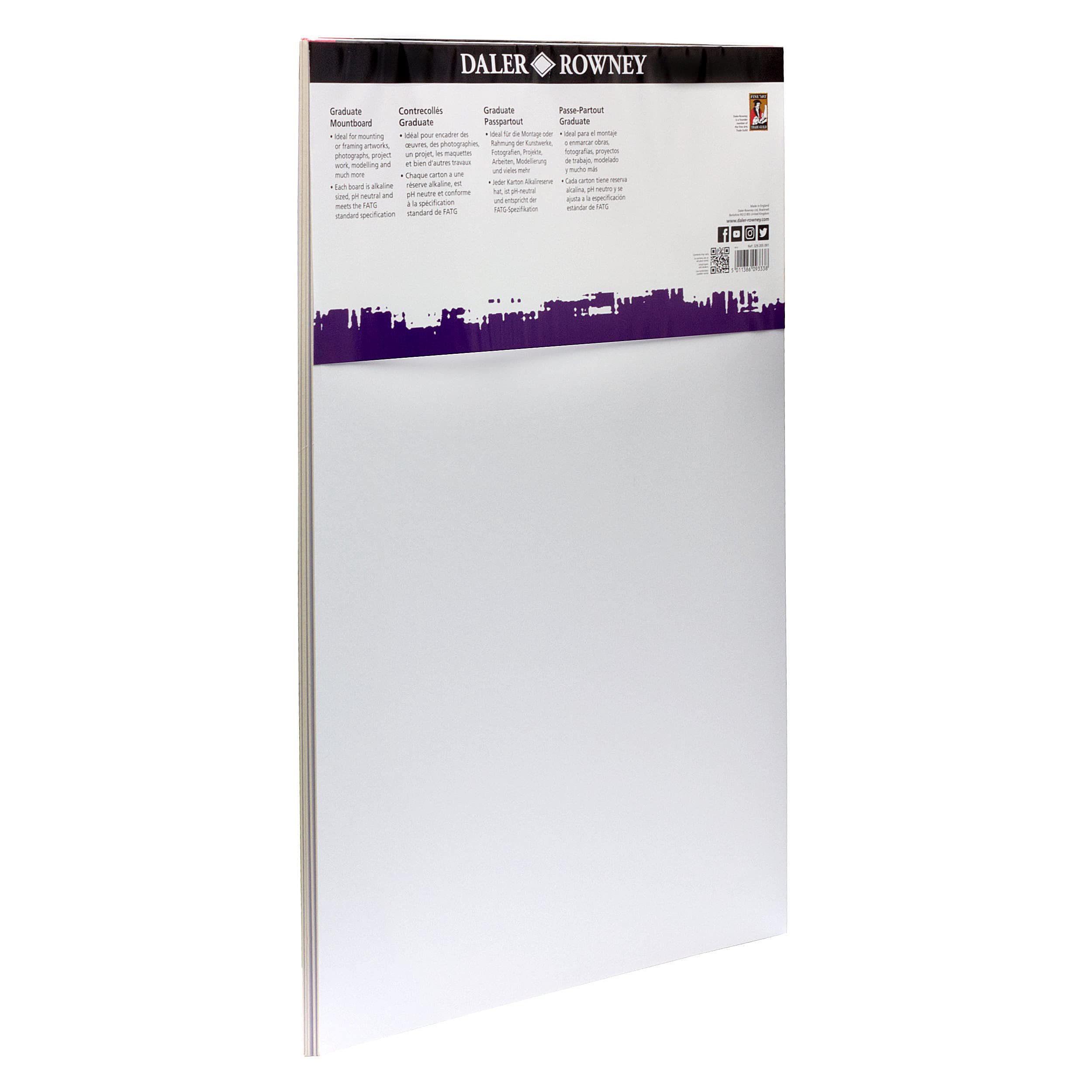 Daler Rowney Graduate Cream Core A2 Mountboard - Ice White Smooth Surface, 1.25mm Thick, 5 Pack 5