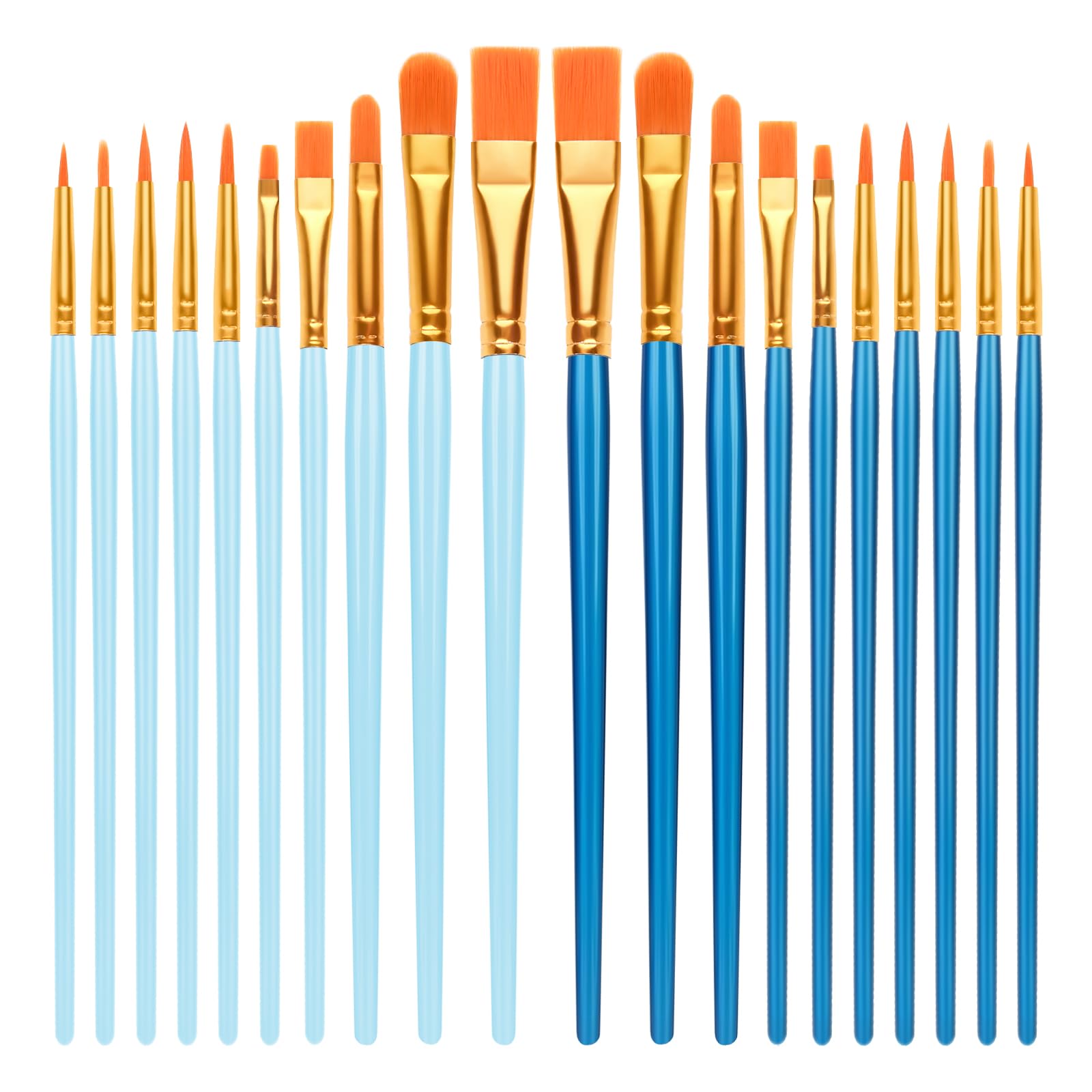 Admygo 20 PCS Nylon Hair Paint Brushes Set - Flat Art Brushes for Watercolor, Oil, Acrylics, Face & Nail Art