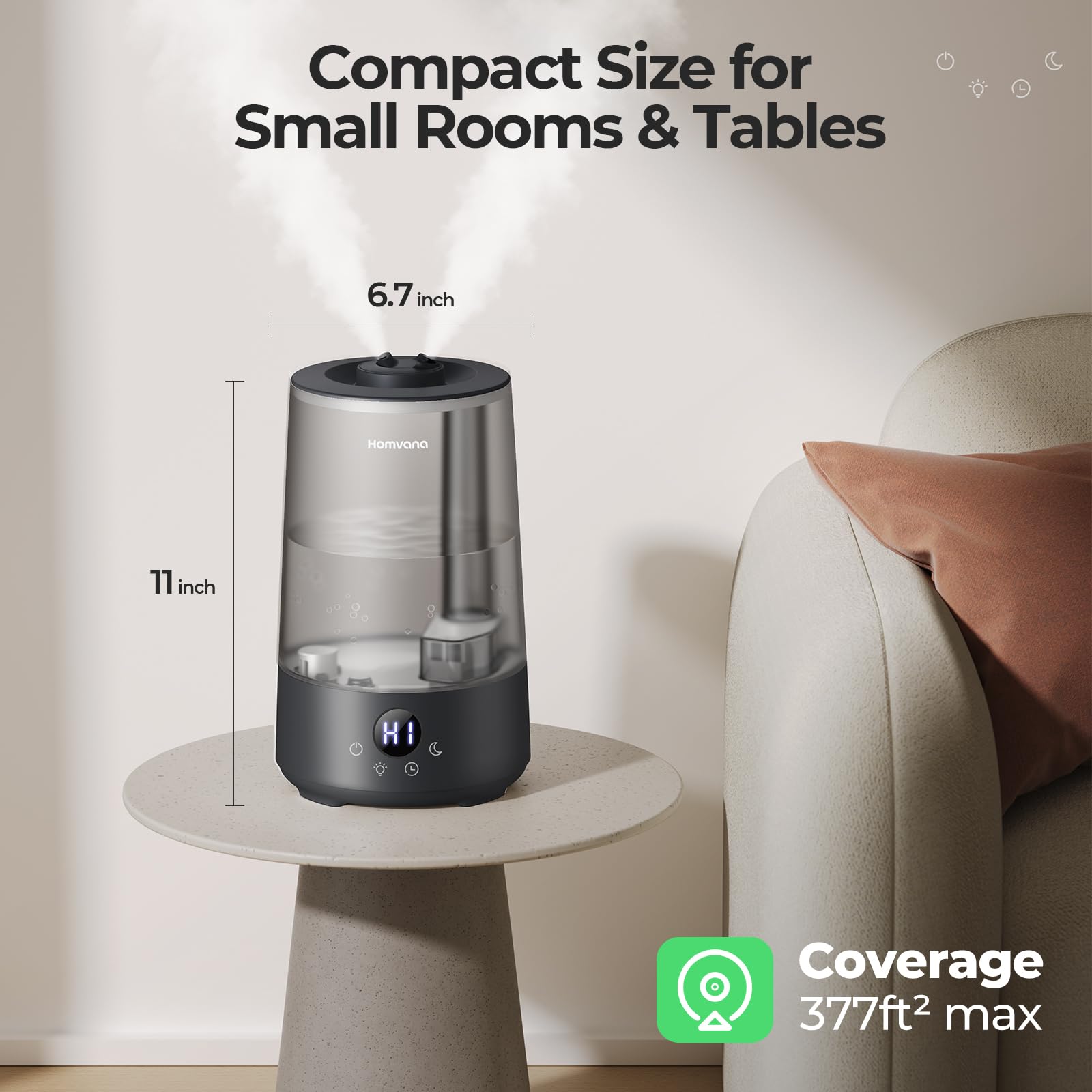 Homvana H101 3.6L Cool Mist Humidifier for Bedroom | 34 Hr Runtime | SilentSpray <16dB 8