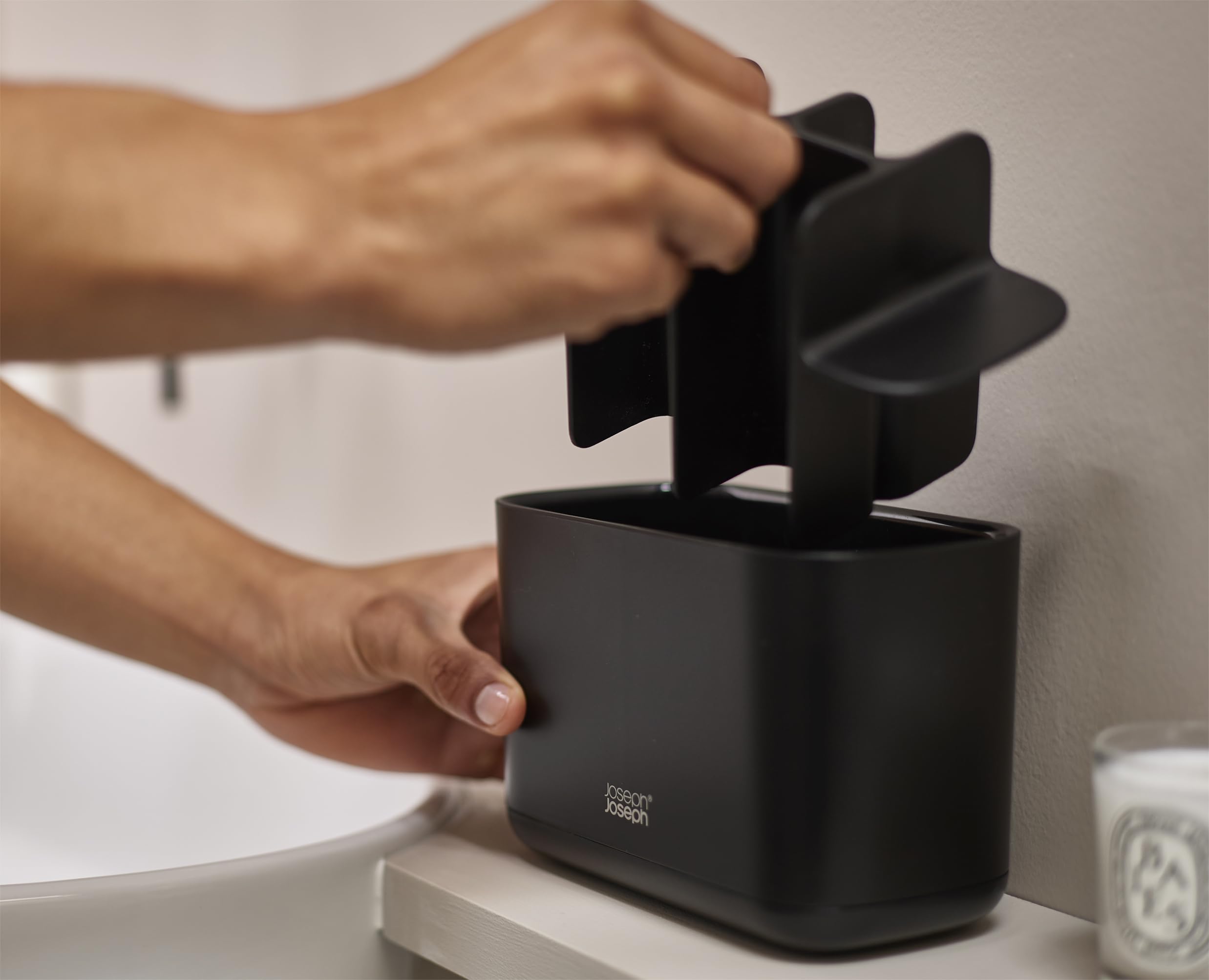 Joseph Joseph Easy-Store Toothbrush Holder Caddy | Ventilated Plastic Storage | Black 6