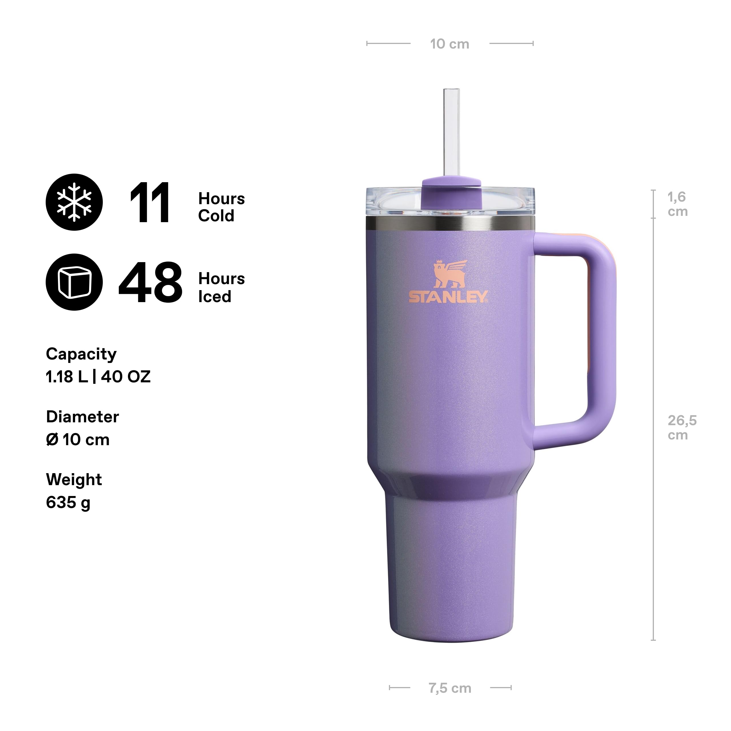 STANLEY Quencher H2.0 Flowstate Tumbler 1.2L - 11 Hours Cold | 2 Days Iced | Periwinkle Shimmer