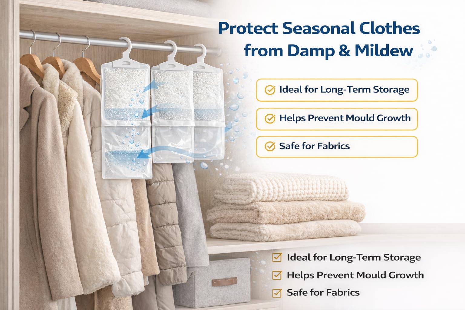 1ABOVE Hanging Wardrobe Dehumidifier Bags - 6 Pack | Moisture Absorber for Closets & Cabinets 8