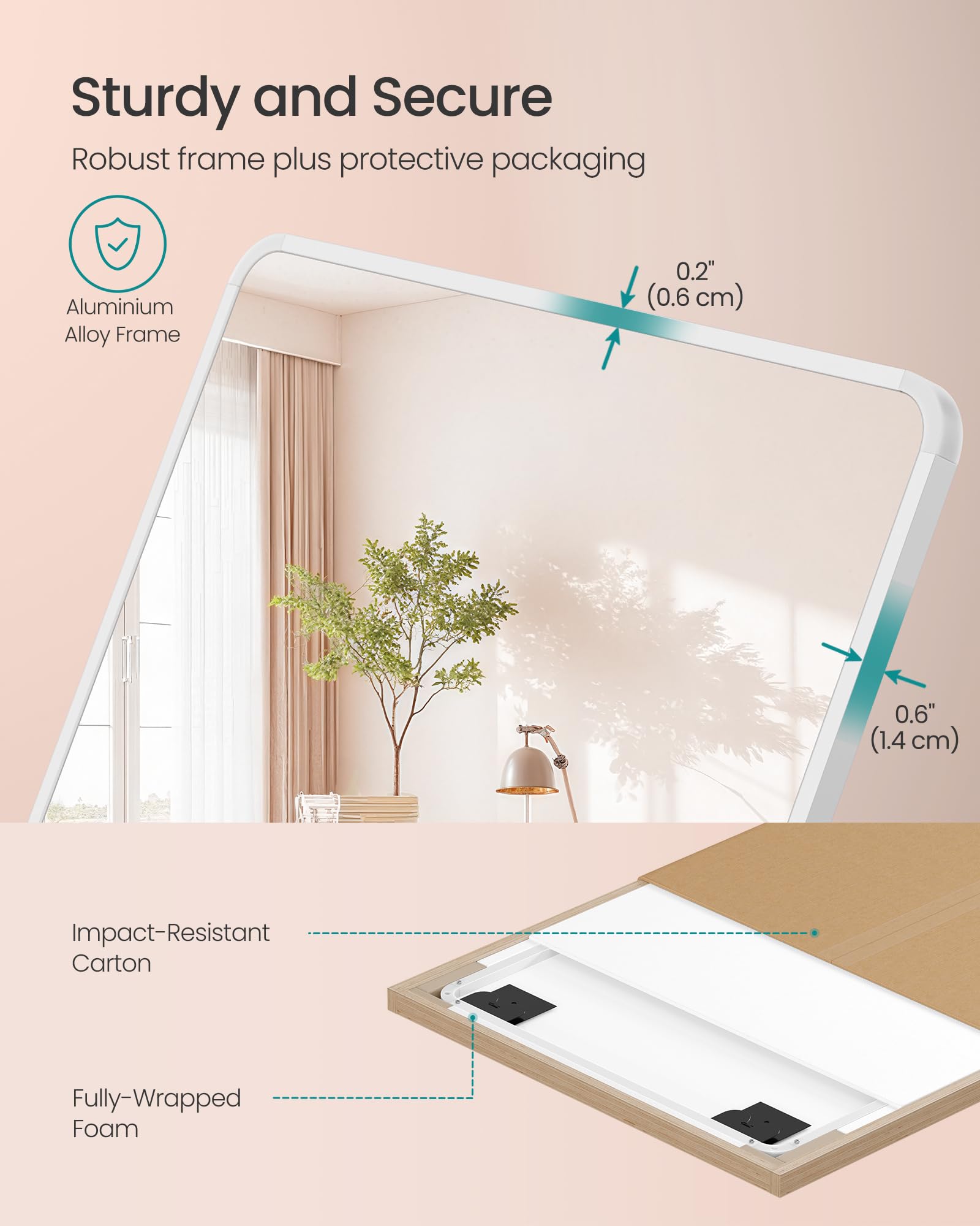 SONGMICS Full Length Floor Mirror - 160 x 50 cm Rectangle | Matte White | Rust-Resistant Aluminium Frame 8