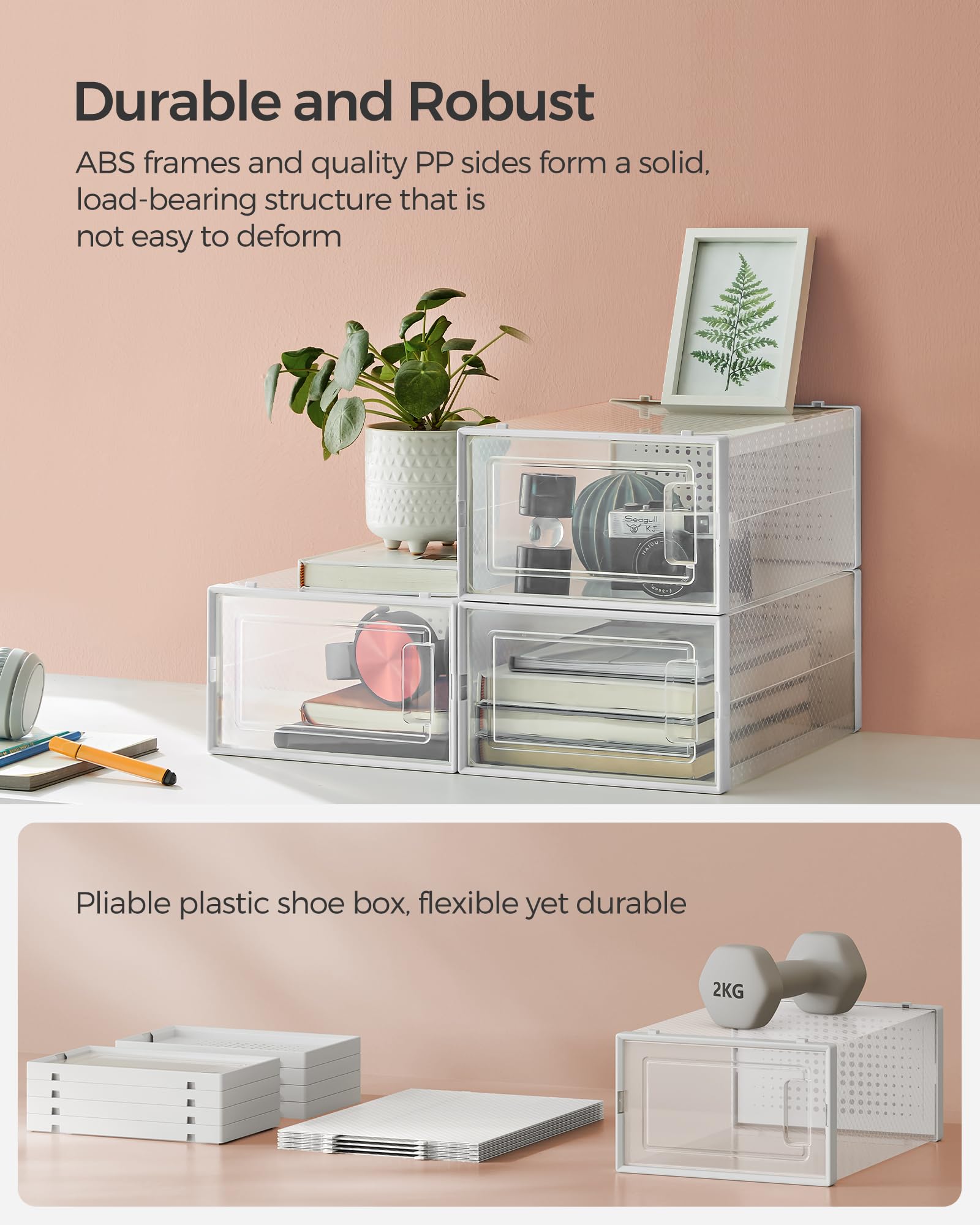 SONGMICS Shoe Boxes - Pack of 18 Stackable Storage Organisers | Transparent/White | Fits up to UK Size 11 5