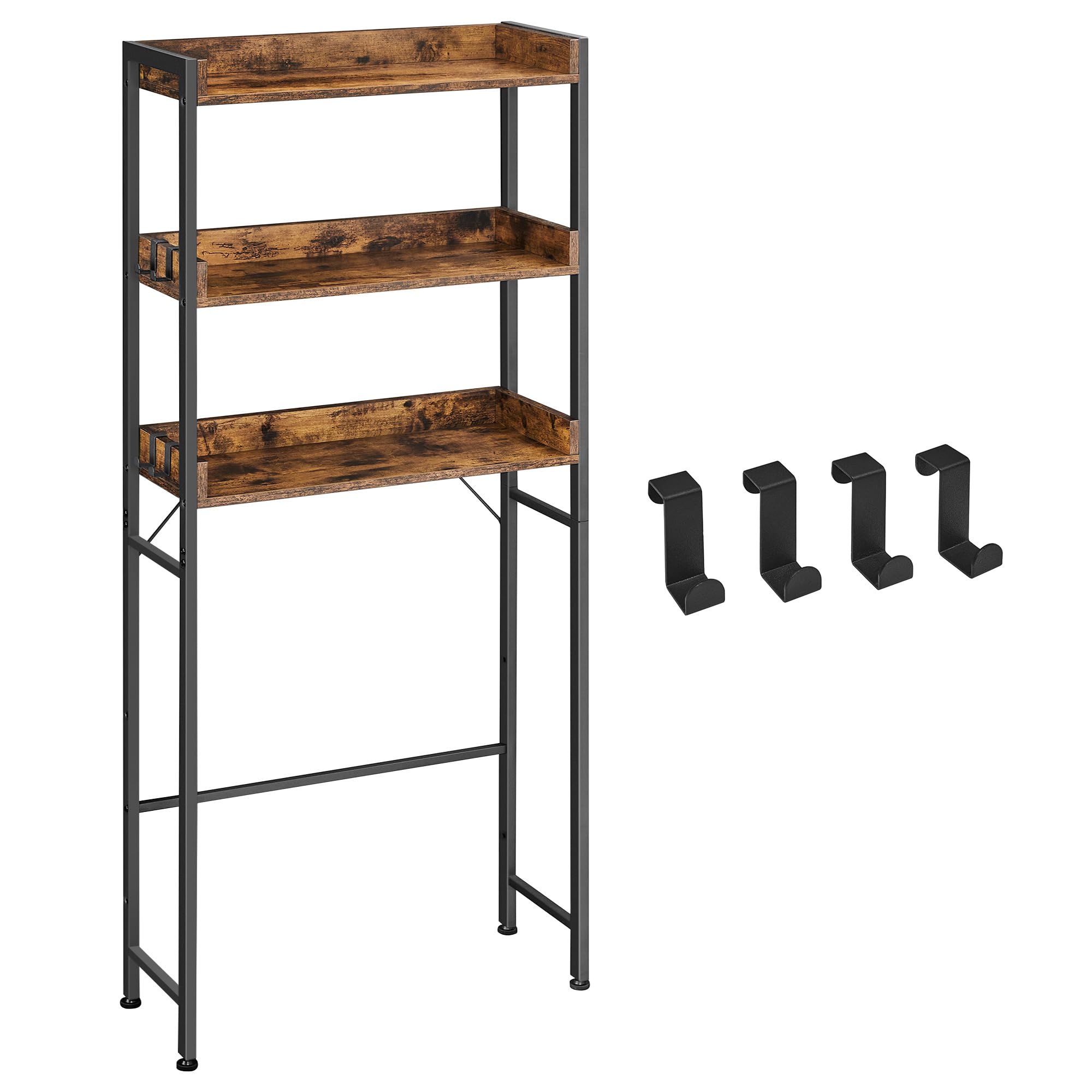 VASAGLE 3 Tier Over the Toilet Storage Shelf | Industrial Style | Rustic Brown & Black | BTS002B01