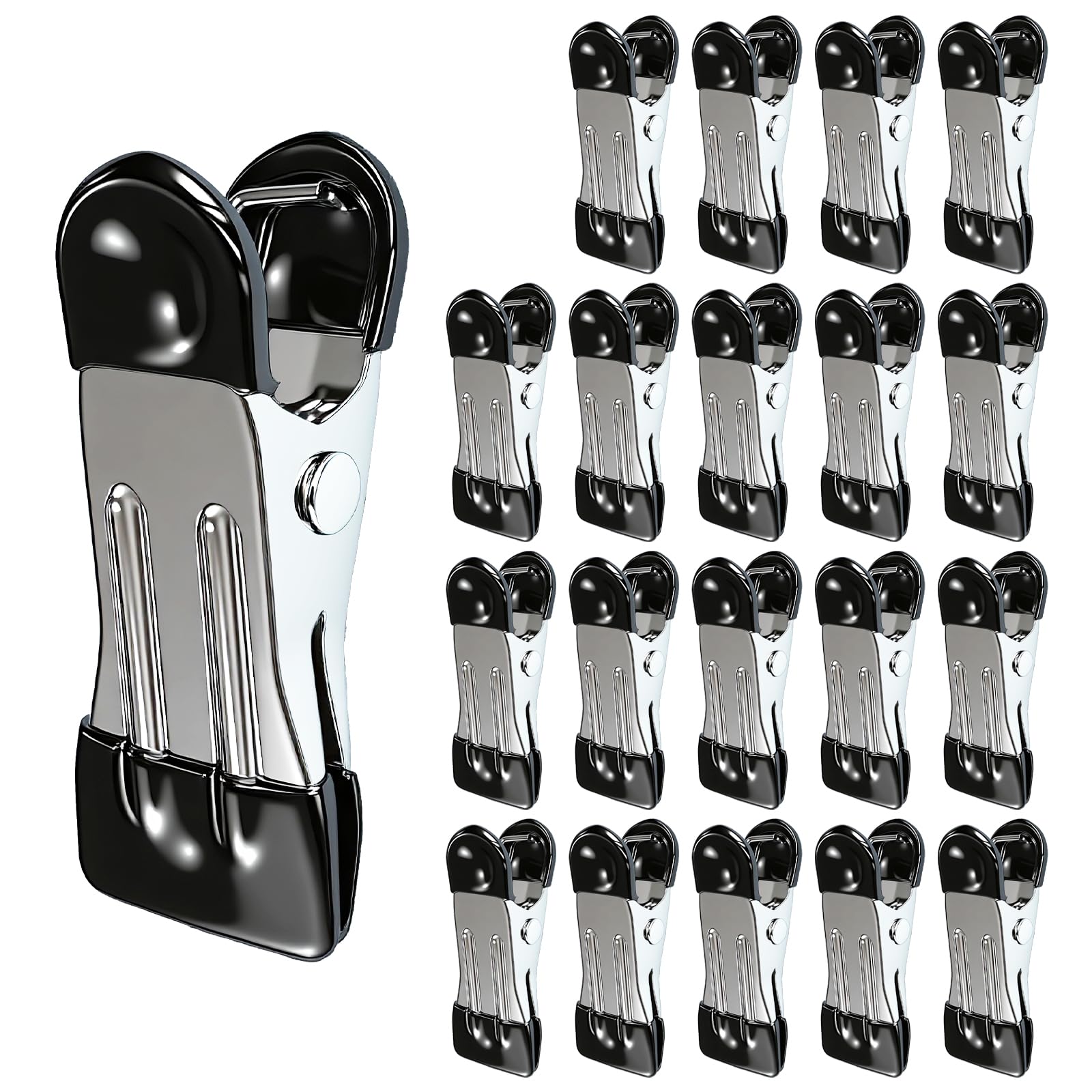 MOXYOY 20 Pcs Stainless Steel Clothes Pegs - Heavy Duty Grip | Rubber Coated Jaws | Black