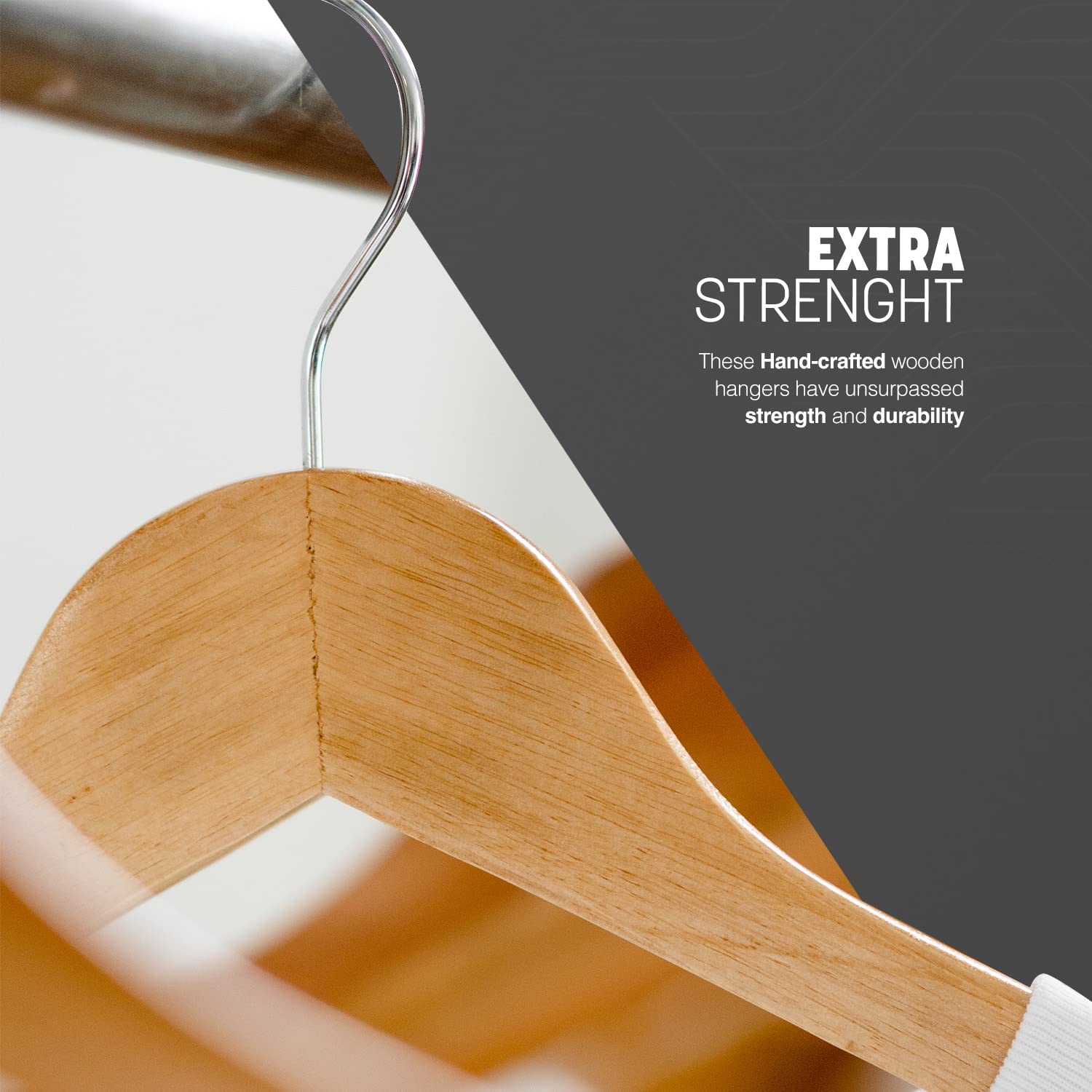 KEPLIN Strong Walnut Wood Coat Hangers - 20 Pack | 360° Rotatable Hook | Natural Finish 4
