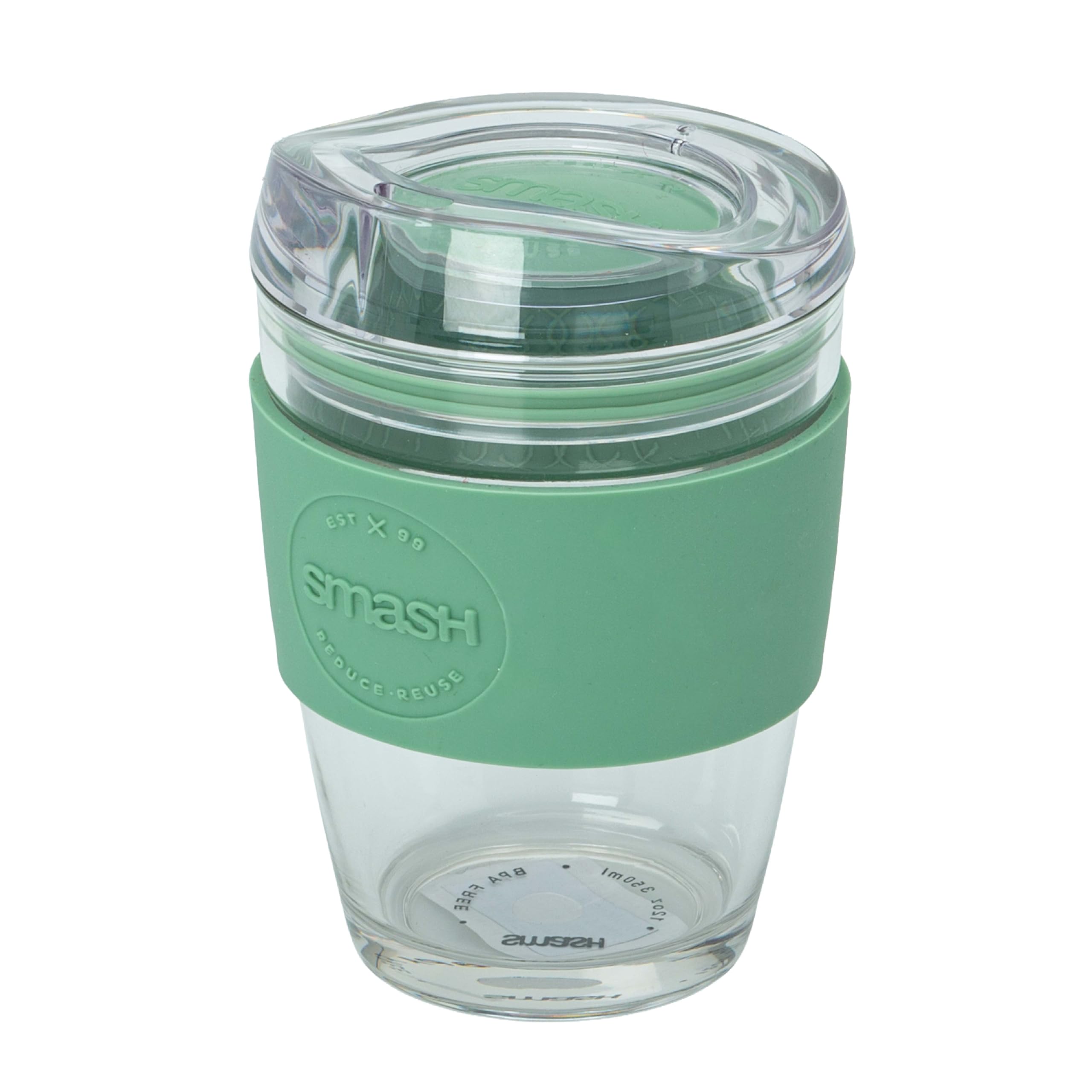 Smash Borosilicate Glass Coffee Cup - 350ml/8oz, Sage Sleeve | Barista Friendly Reusable Cup 7