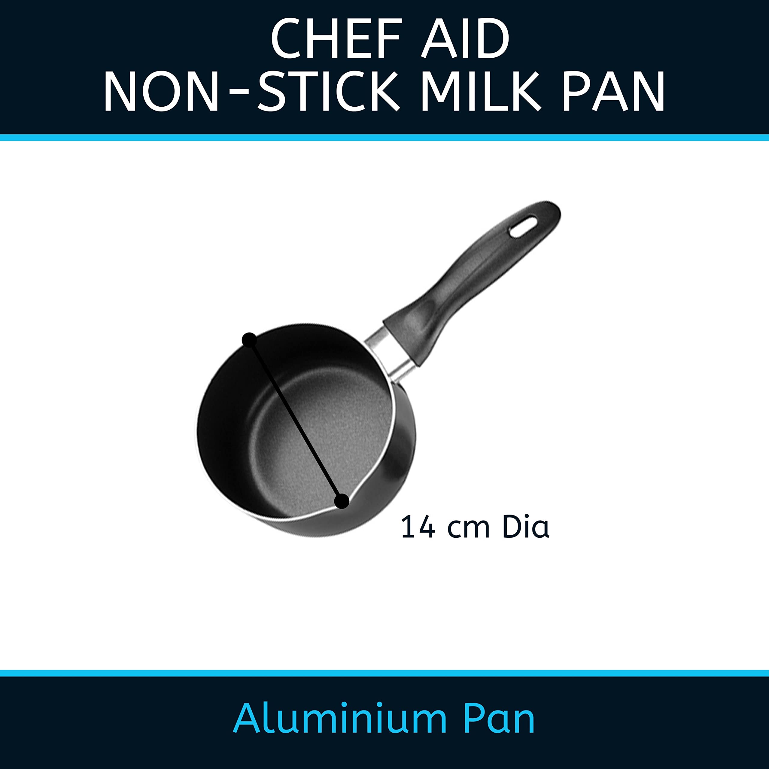 Chef Aid 1 Litre Non-Stick Milk Pan - High Grade Aluminium with Pouring Lip | Black 2