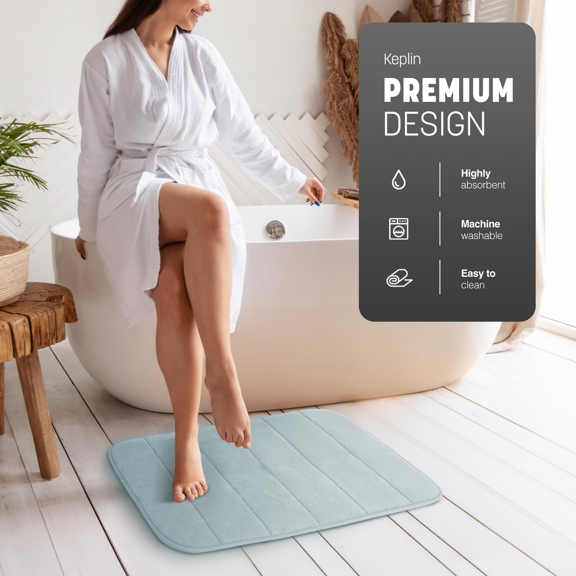 KEPLIN Memory Foam Bath Mat - Ultra-Soft, Highly Absorbent | 40 x 60 cm | Light Blue 3