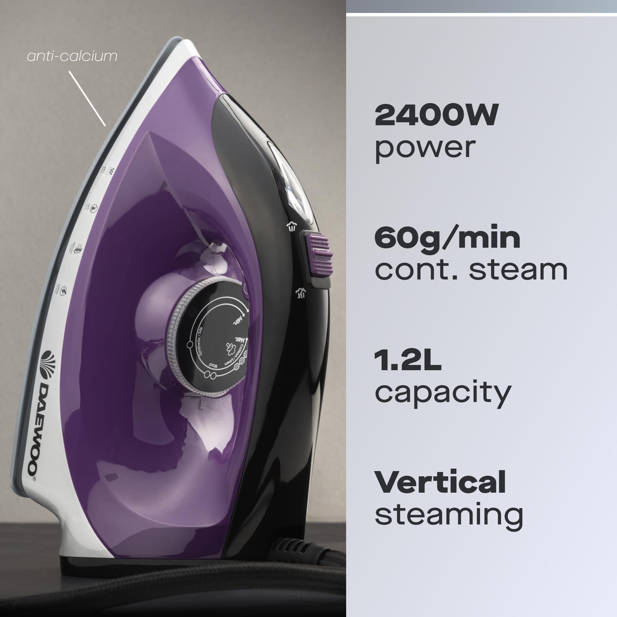 Daewoo 2400W Steam Station Iron with 1.2L Detachable Tank | Ceramic Soleplate | Continuous Steam