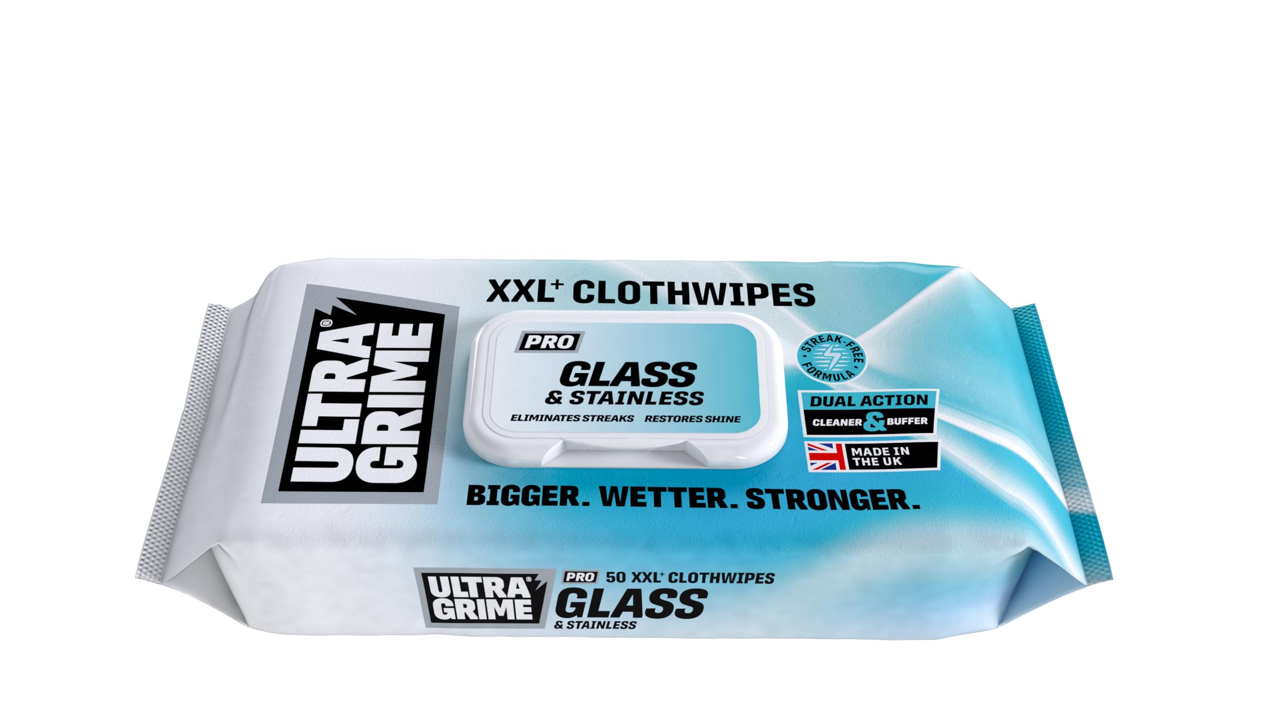 UltraGrime PRO Glass & Stainless Cleaning Cloths - 50 XXL+ Wipes, 38cm x 25cm | Alcohol-Free 1